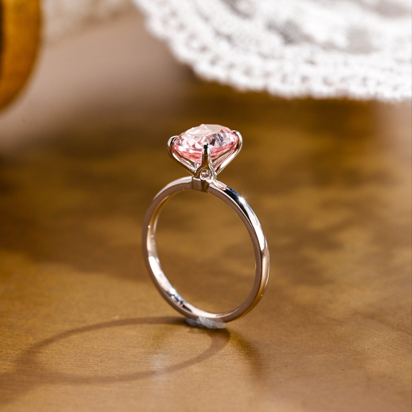SquareJewelry oval cut moissanite engagement ring Solid Gold Tulip Set Oval Cut Pink Moissanite Engagement Ring