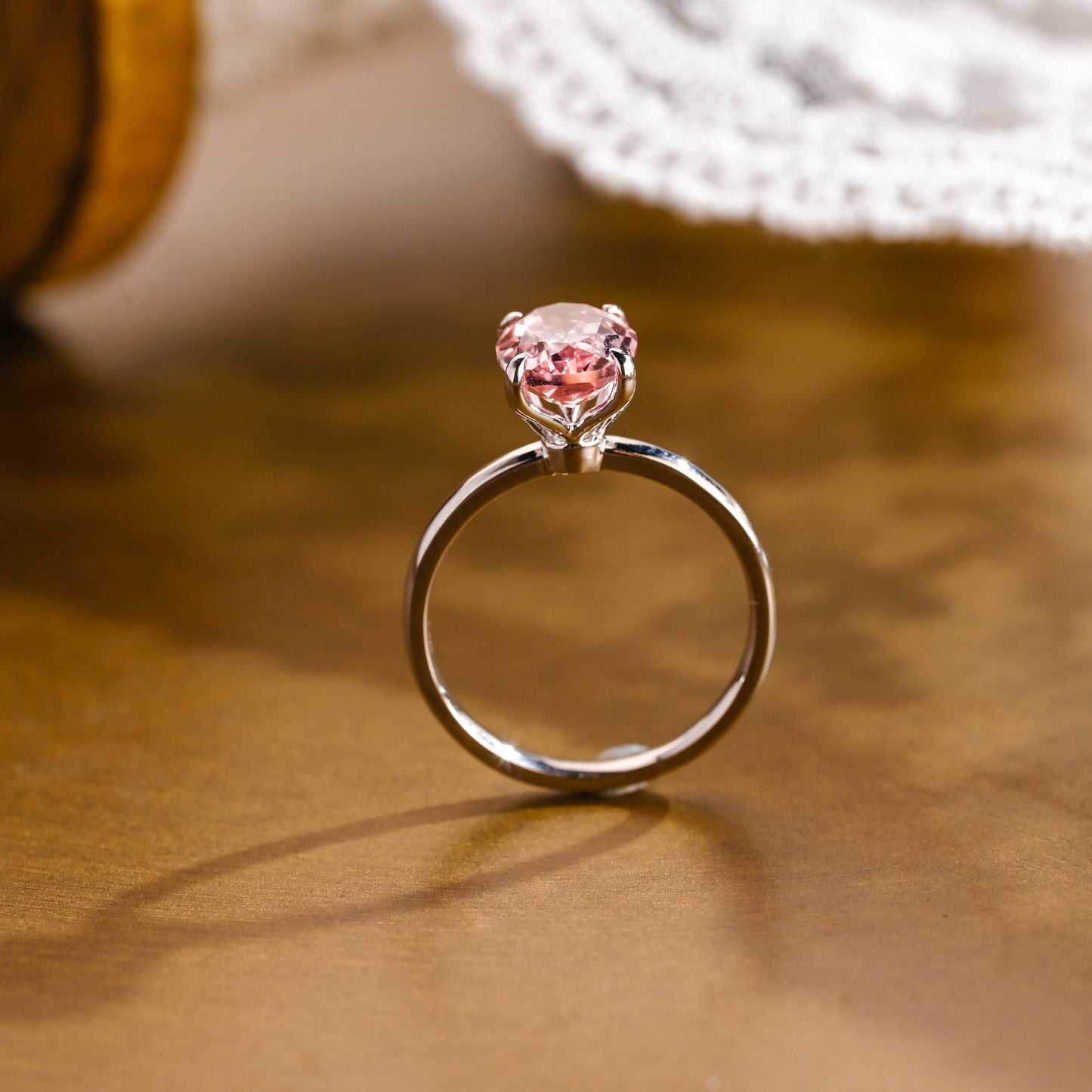 SquareJewelry oval cut moissanite engagement ring Solid Gold Tulip Set Oval Cut Pink Moissanite Engagement Ring