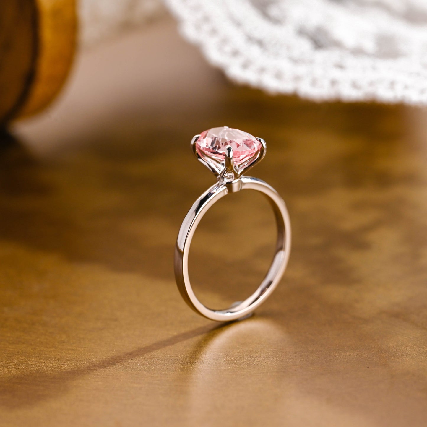 SquareJewelry oval cut moissanite engagement ring Solid Gold Tulip Set Oval Cut Pink Moissanite Engagement Ring