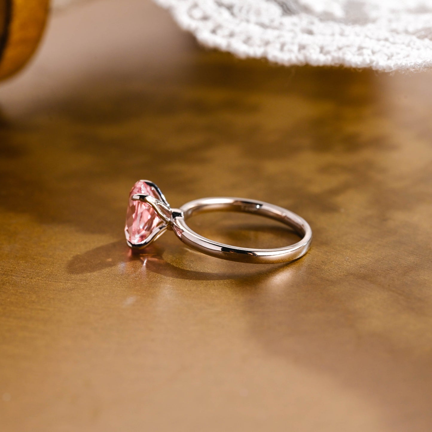 SquareJewelry oval cut moissanite engagement ring Solid Gold Tulip Set Oval Cut Pink Moissanite Engagement Ring