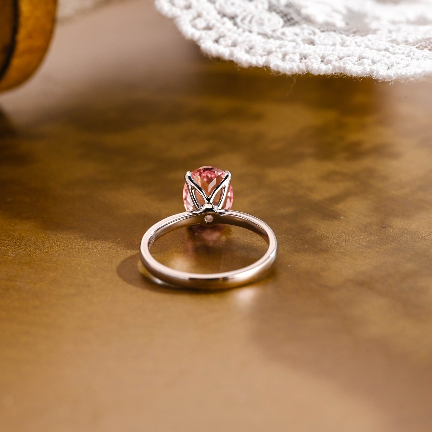SquareJewelry oval cut moissanite engagement ring Solid Gold Tulip Set Oval Cut Pink Moissanite Engagement Ring