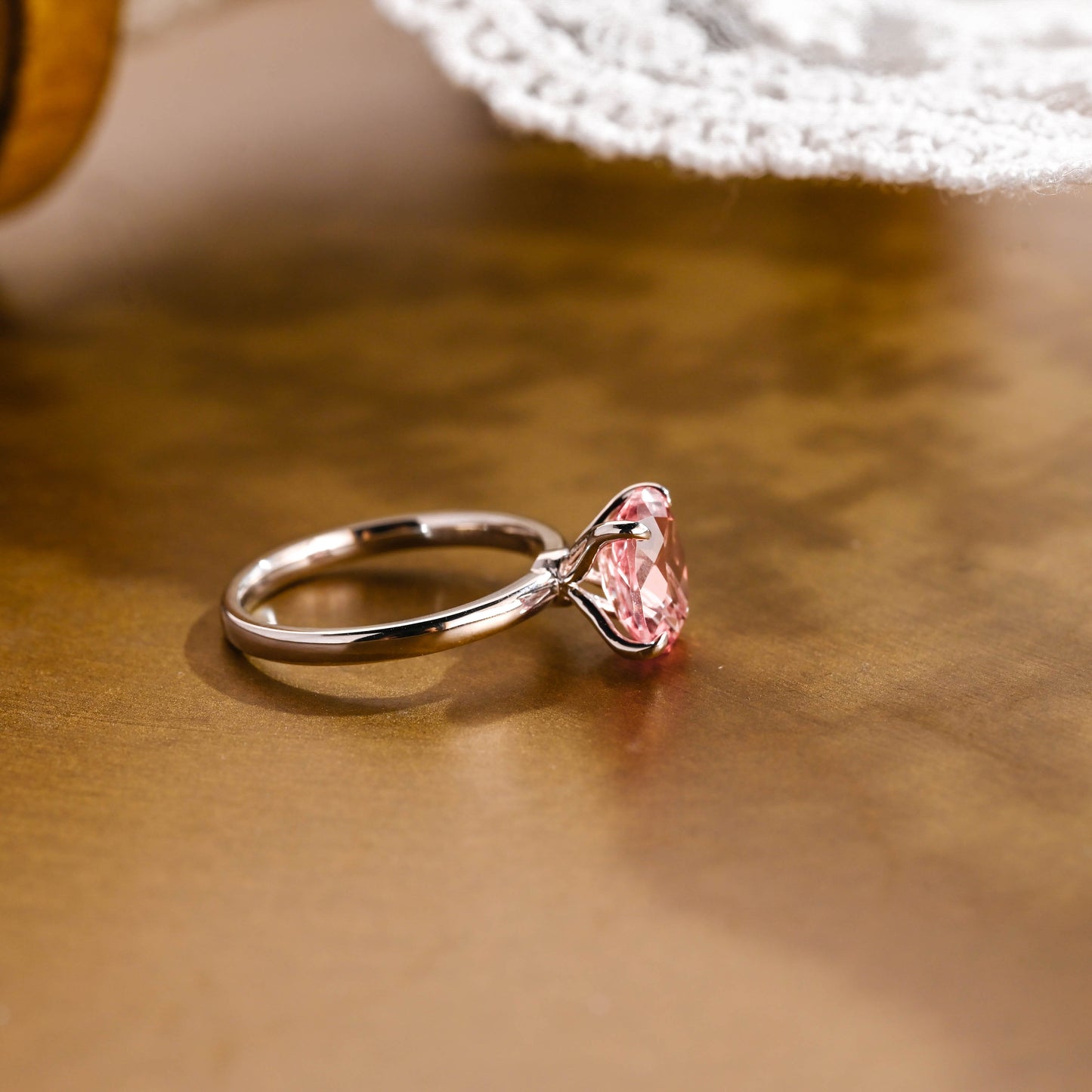 SquareJewelry oval cut moissanite engagement ring Solid Gold Tulip Set Oval Cut Pink Moissanite Engagement Ring
