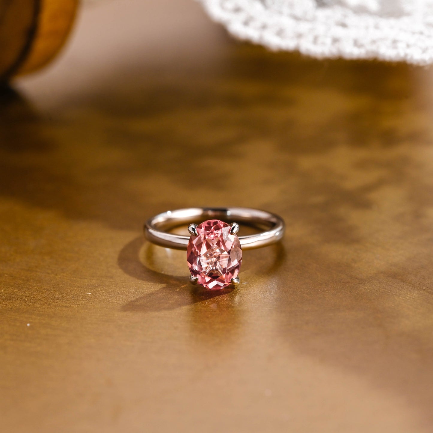 SquareJewelry oval cut moissanite engagement ring Solid Gold Tulip Set Oval Cut Pink Moissanite Engagement Ring