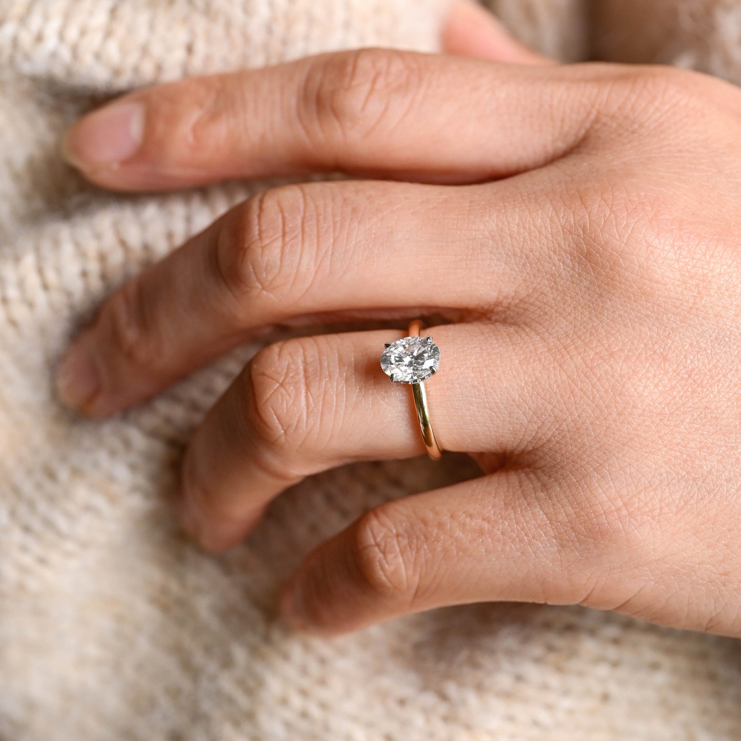 SquareJewelry oval cut moissanite engagement ring Solid Gold Under Halo Oval Moissanite Engagement Ring