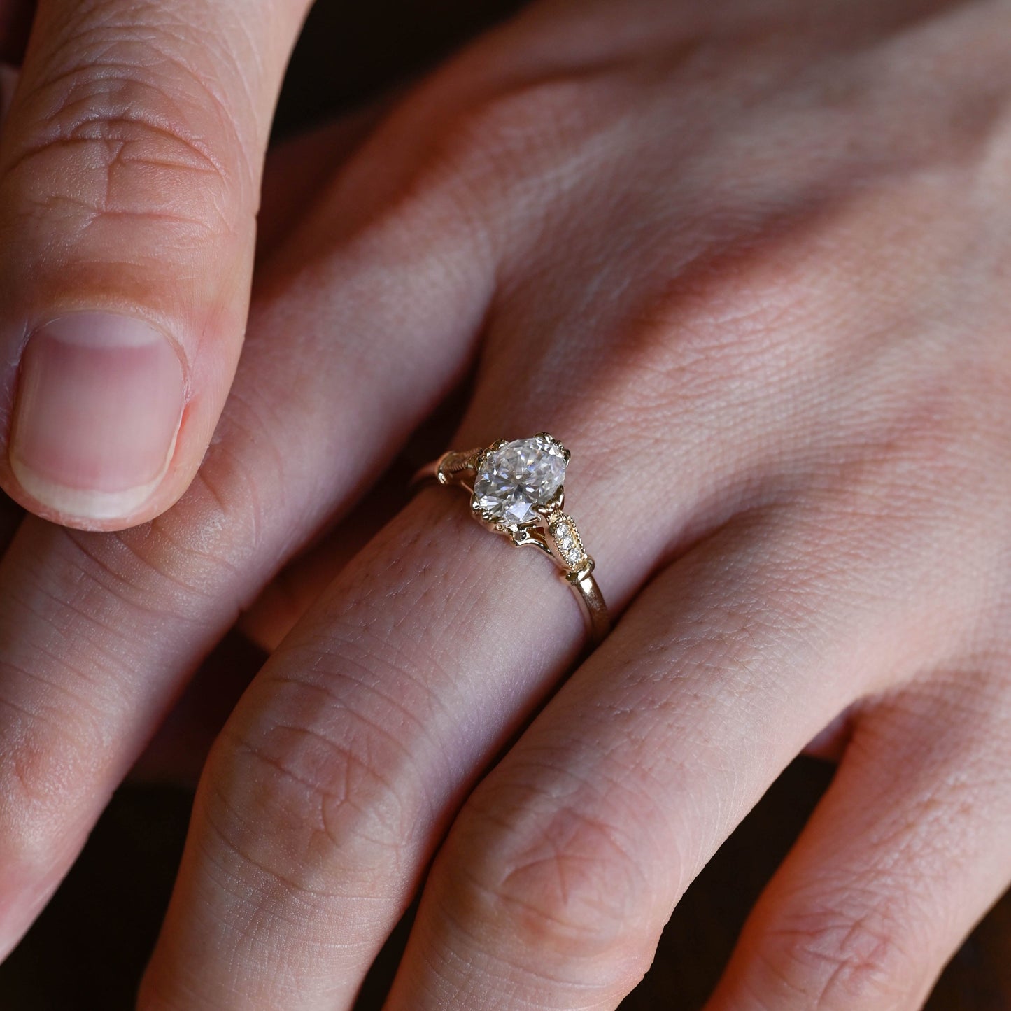 SquareJewelry oval cut moissanite engagement ring Solid Gold Vintage Inspired Filigree Oval Moissanite Engagement Ring