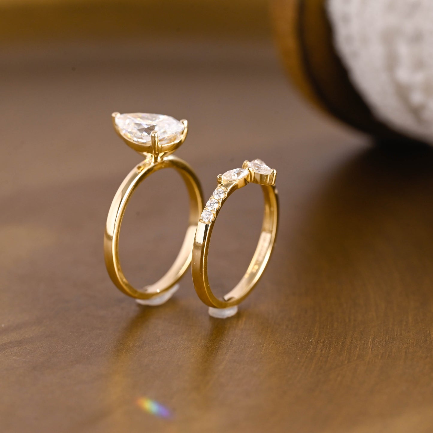 SquareJewelry pear cut bridal set Solid Gold Pear Cut Solitaire Moissainte Wedding Ring Set