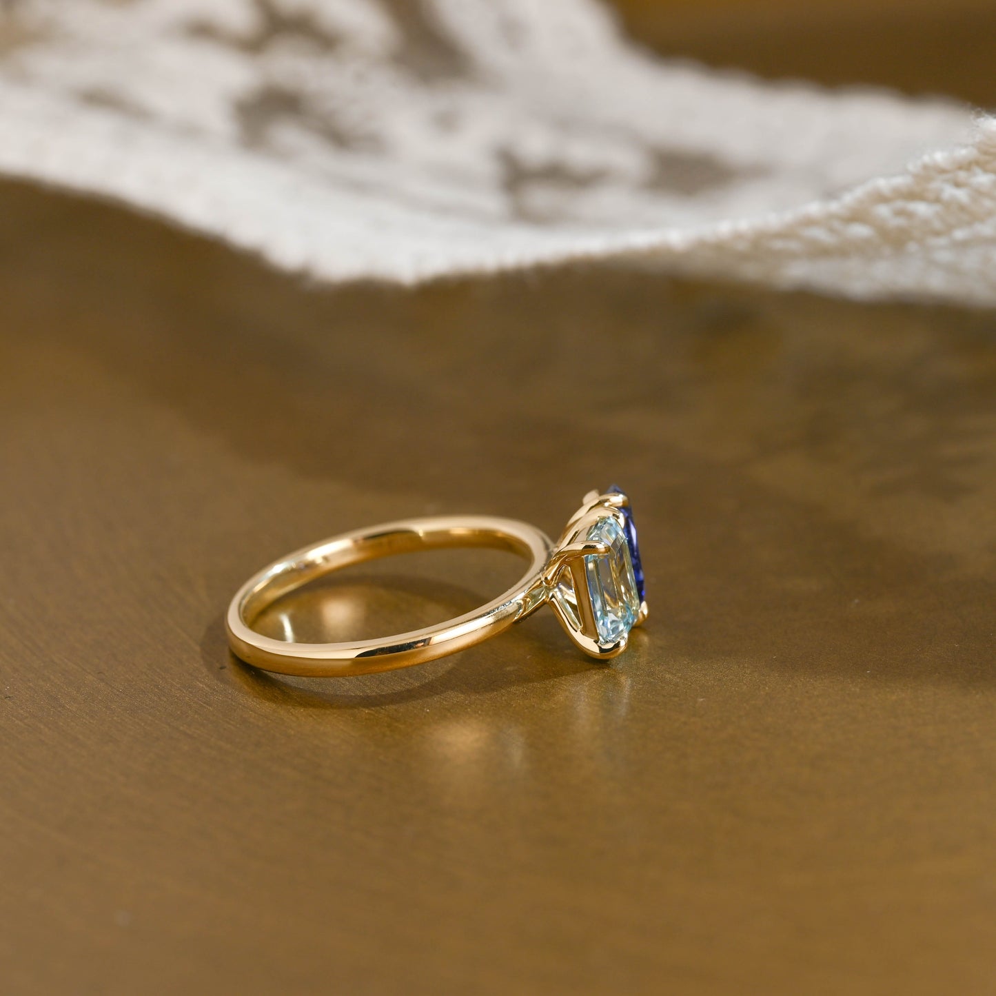 SquareJewelry pear cut lab grown ruby engagement ring Toi et Moi Ring, Solid Gold Emerald Lab Grown Aquamarine Sapphire & Pear Blue Sapphire Engagement Ring
