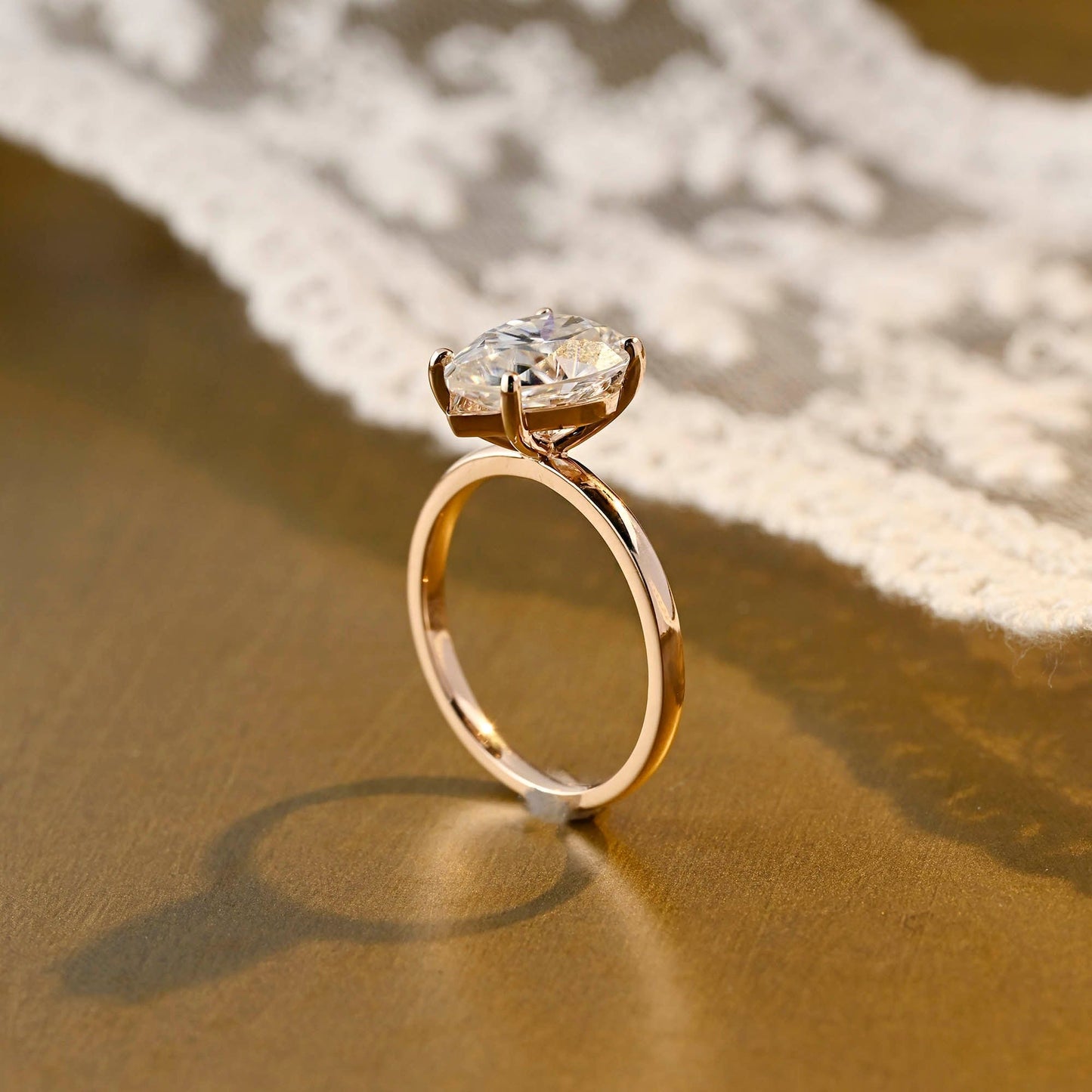 SquareJewelry pear cut moissanite engagement ring Solid Gold 4 Prongs Solitaire Pear Cut Moissanite Engagement Ring