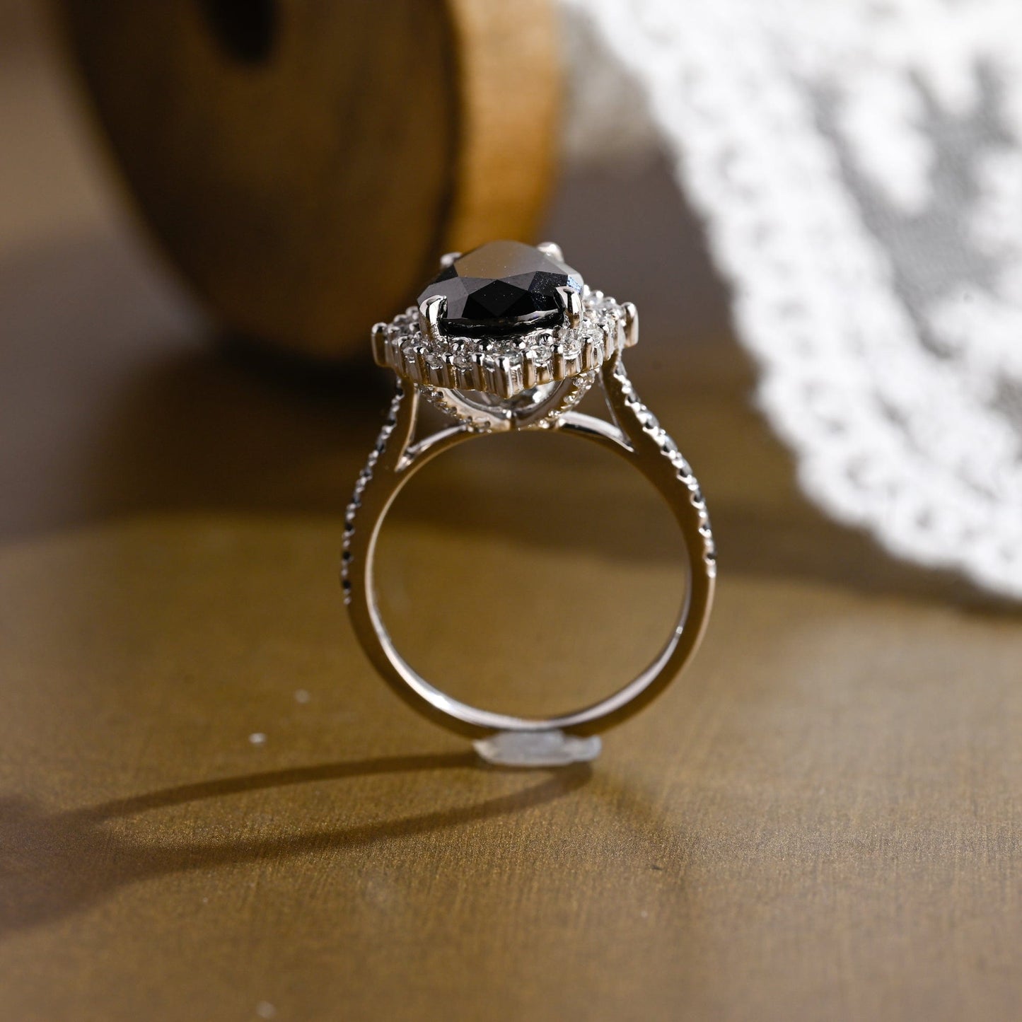 SquareJewelry pear cut moissanite engagement ring Solid Gold Goth Vintage Black Tear Drop Pear Moissanite Engagement Ring