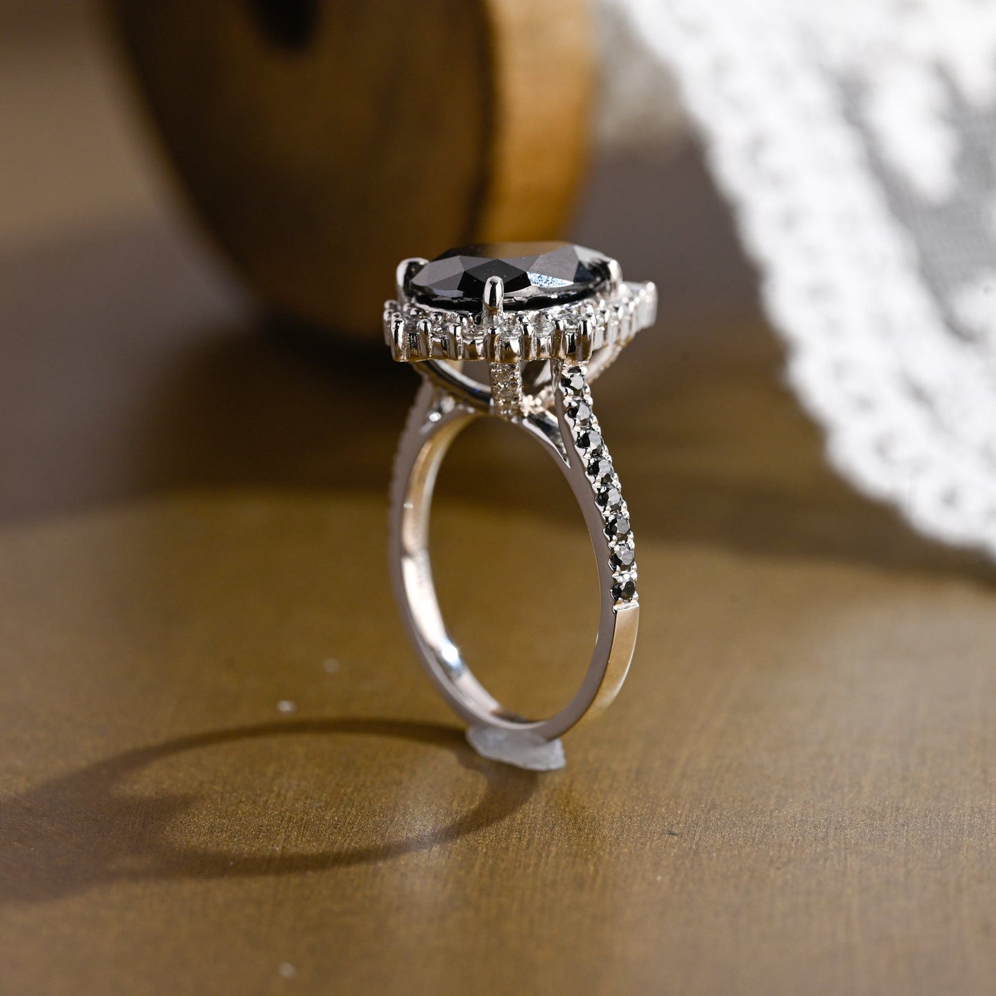 SquareJewelry pear cut moissanite engagement ring Solid Gold Goth Vintage Black Tear Drop Pear Moissanite Engagement Ring