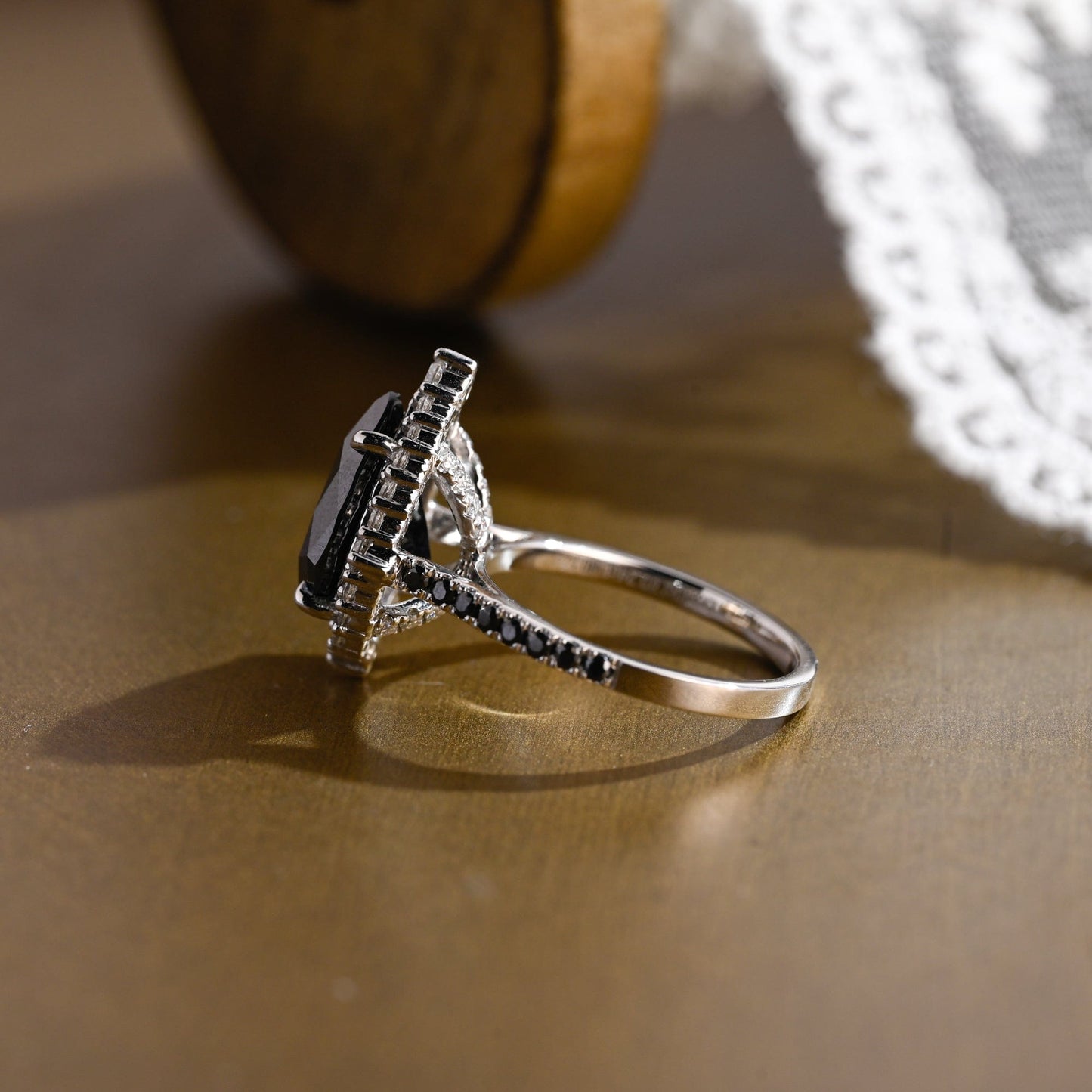 SquareJewelry pear cut moissanite engagement ring Solid Gold Goth Vintage Black Tear Drop Pear Moissanite Engagement Ring