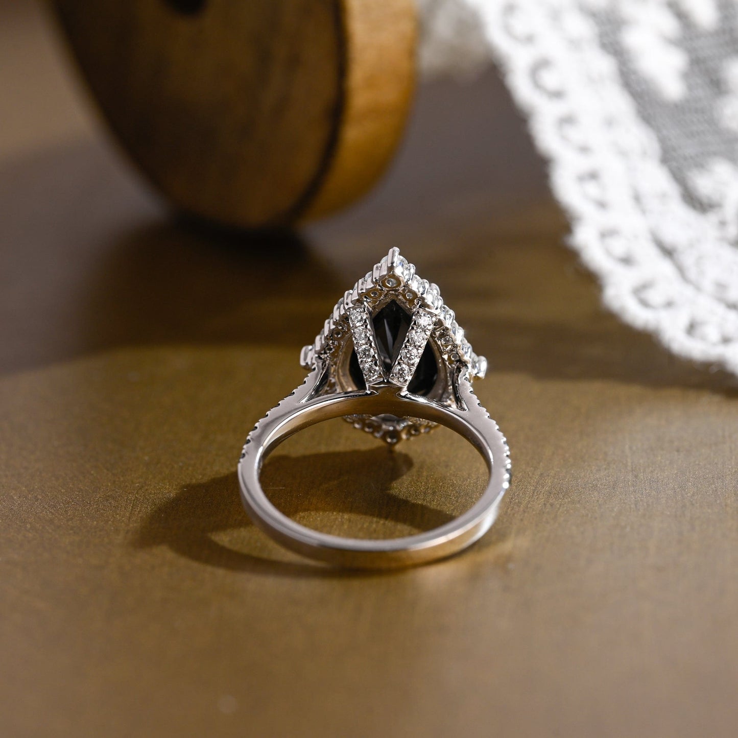SquareJewelry pear cut moissanite engagement ring Solid Gold Goth Vintage Black Tear Drop Pear Moissanite Engagement Ring