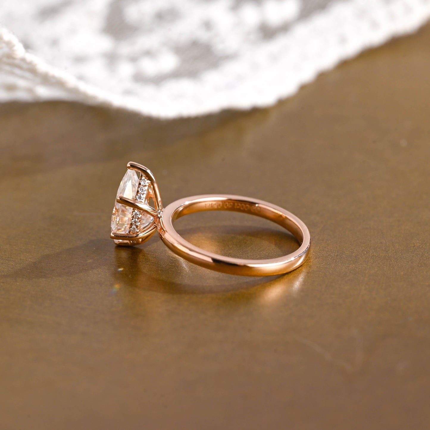 SquareJewelry pear cut moissanite engagement ring Solid Gold Hidden Halo Pear Cut Moissanite Engagement Ring