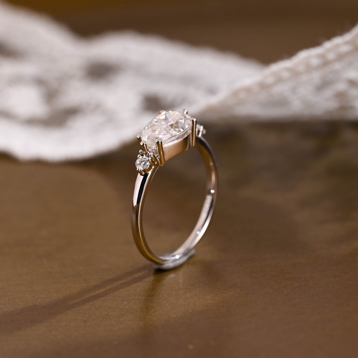 SquareJewelry pear cut moissanite engagement ring Solid Gold Horizon Pear Cut Moissanite Engagement Ring