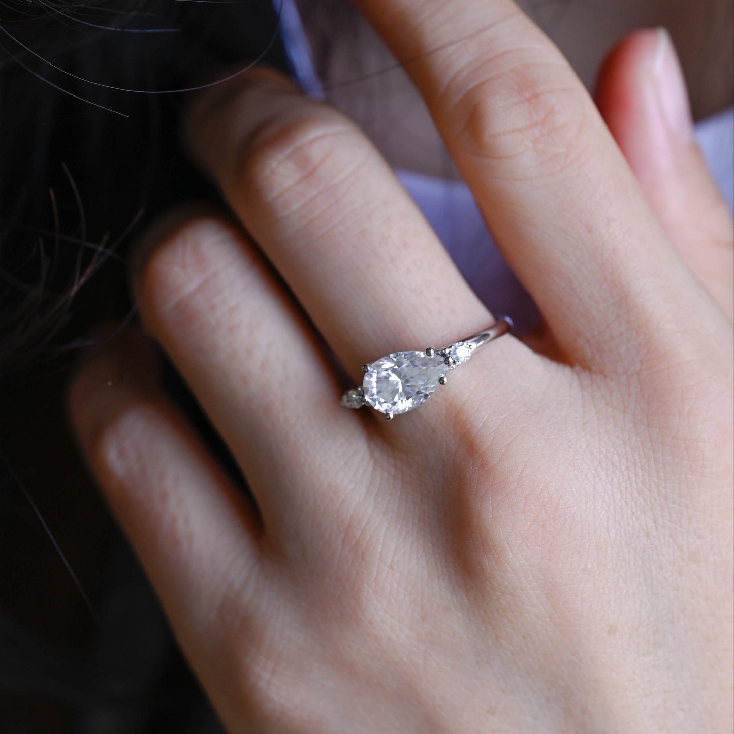 SquareJewelry pear cut moissanite engagement ring Solid Gold Horizon Pear Cut Moissanite Engagement Ring