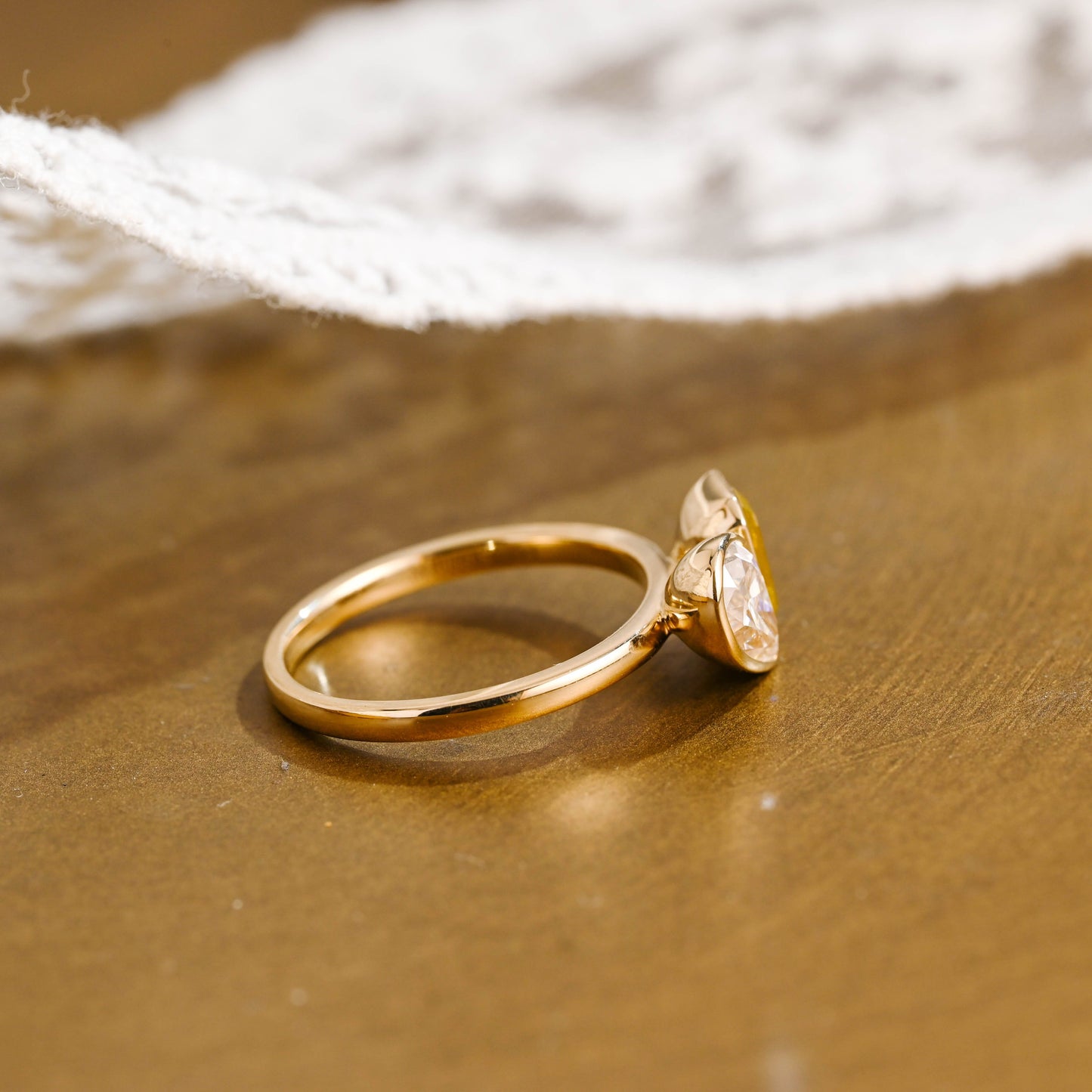 SquareJewelry pear cut moissanite engagement ring Solid Gold Toi Et Moi Yellow Emerald Cut Lab Sapphire & Pear Cut Moissanite Engagement Ring