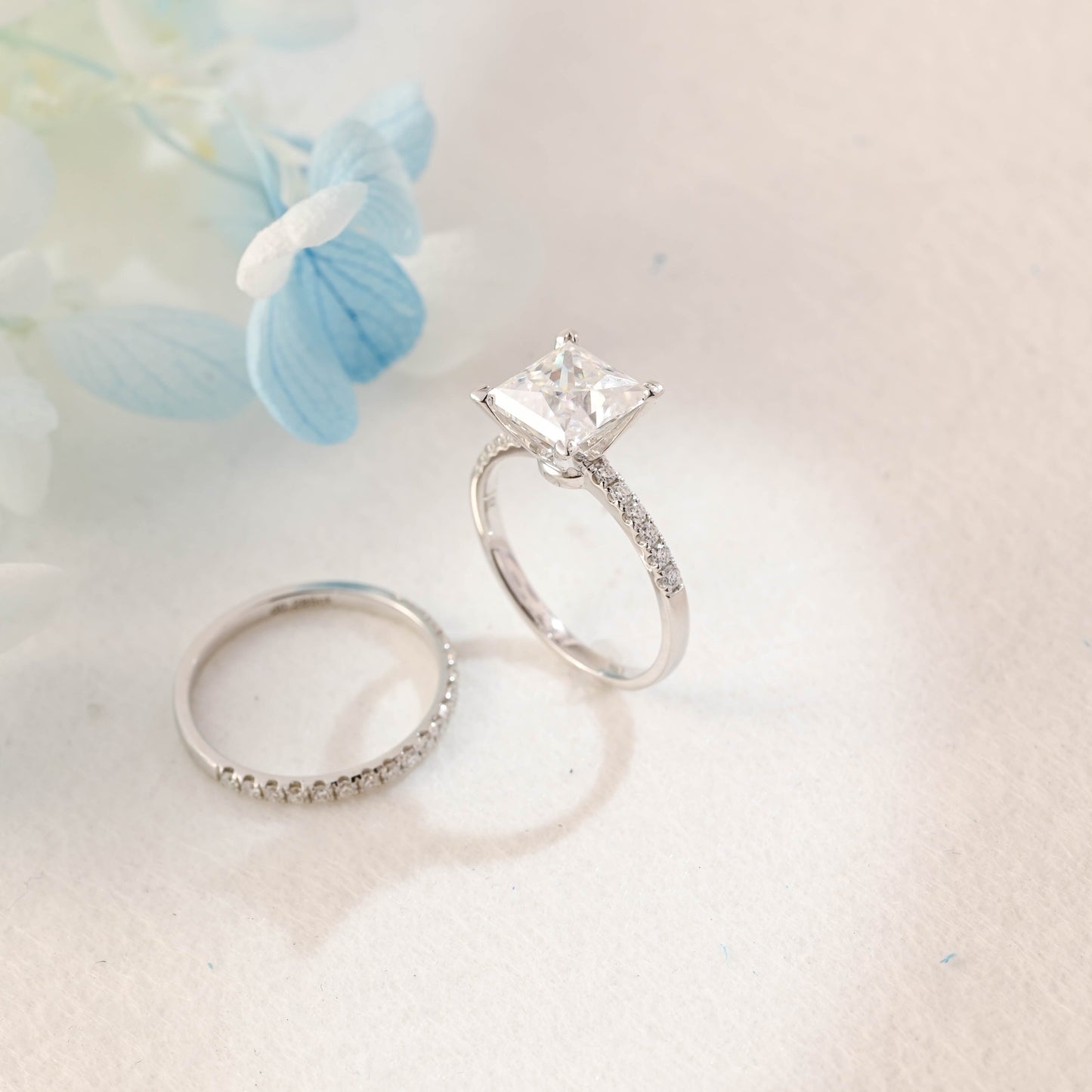 SquareJewelry Princess cut bridal set Solid Gold Princess Cut Moissainte Wedding Ring Set