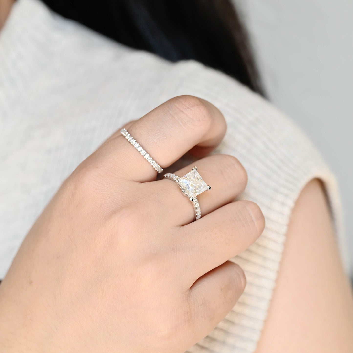 SquareJewelry Princess cut bridal set Solid Gold Princess Cut Moissainte Wedding Ring Set