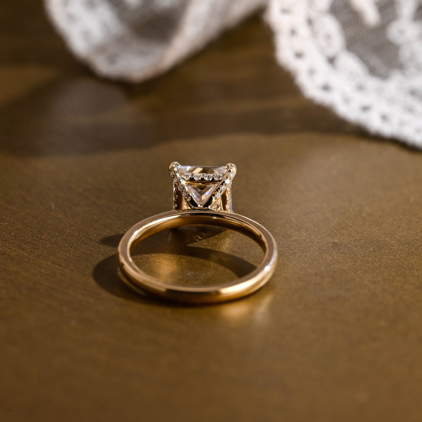 SquareJewelry princess cut moissanite engagement ring Solid Gold Hidden Halo Princess Cut Moissanite Engagement Ring