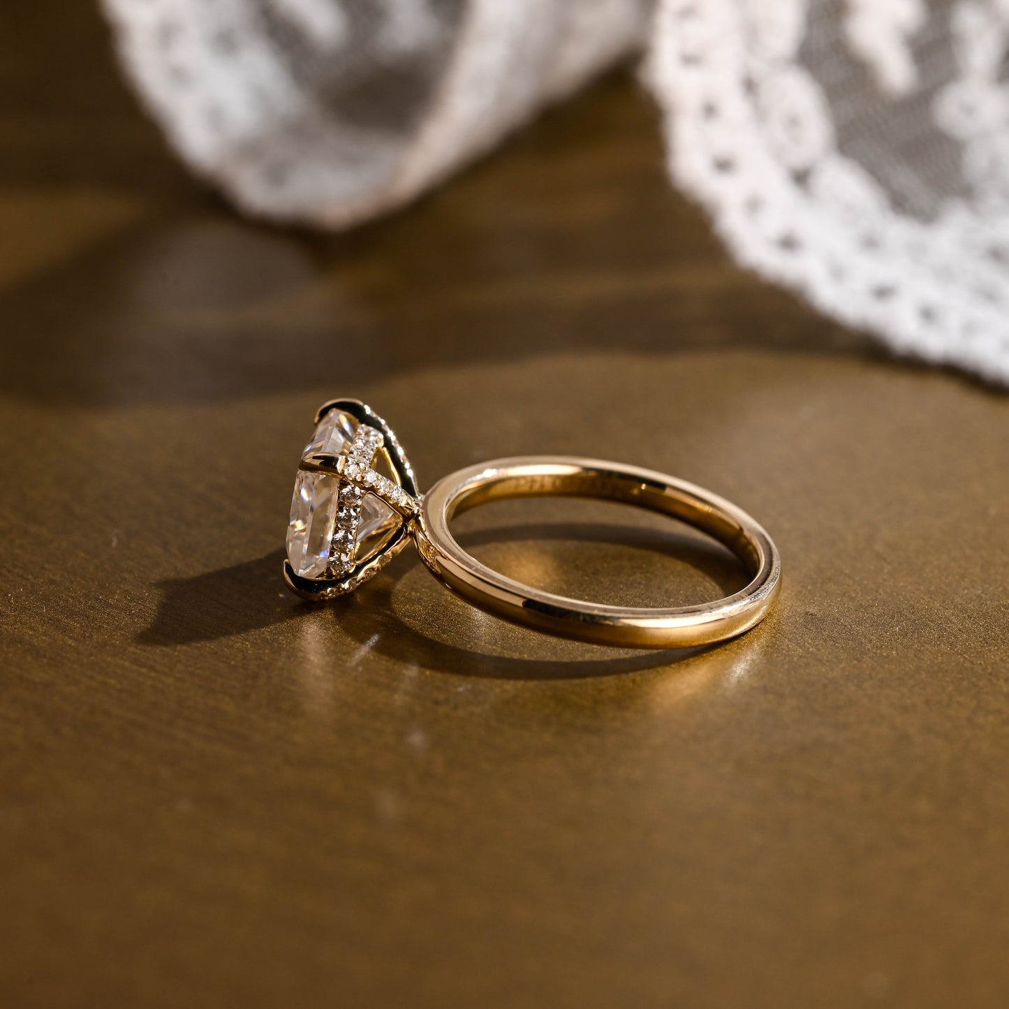SquareJewelry princess cut moissanite engagement ring Solid Gold Hidden Halo Princess Cut Moissanite Engagement Ring