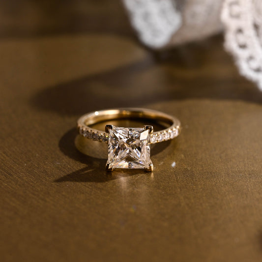 SquareJewelry princess cut moissanite engagement ring Solid Gold Paved Princess Cut Moissanite Engagement Ring