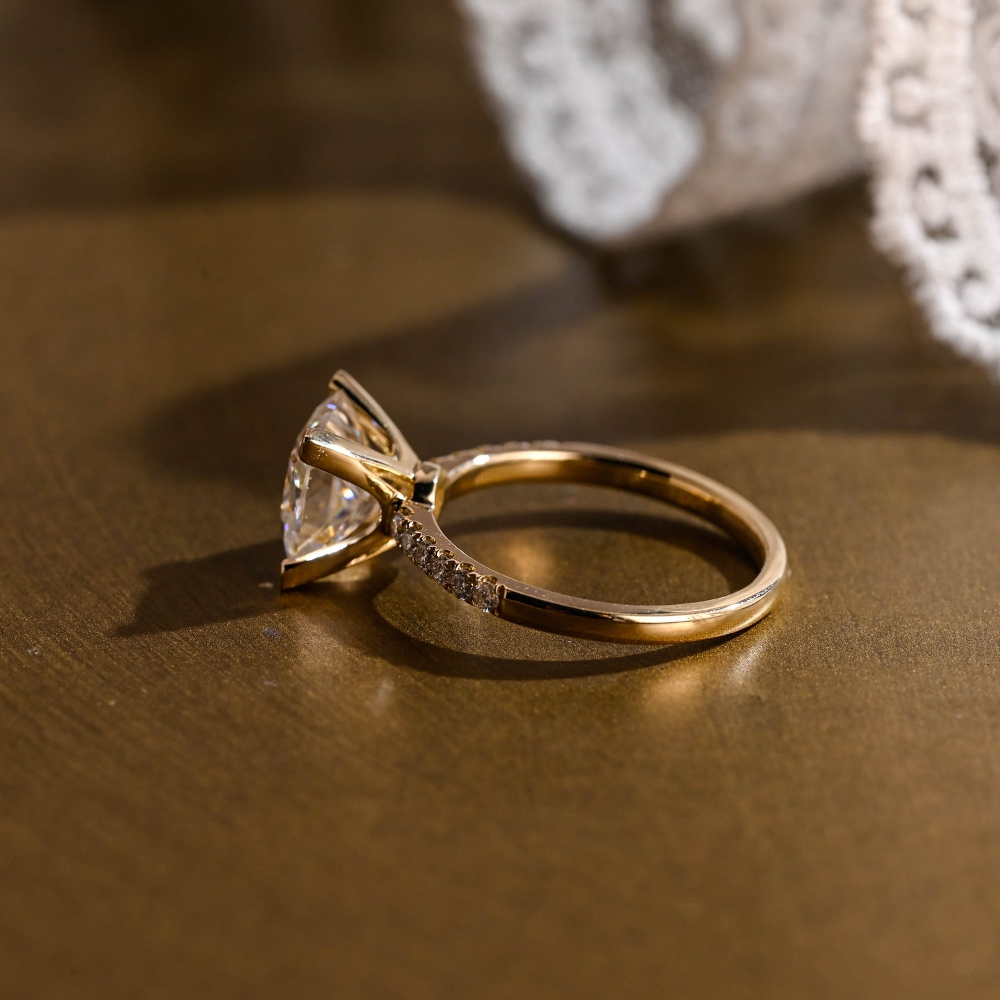 SquareJewelry princess cut moissanite engagement ring Solid Gold Paved Princess Cut Moissanite Engagement Ring