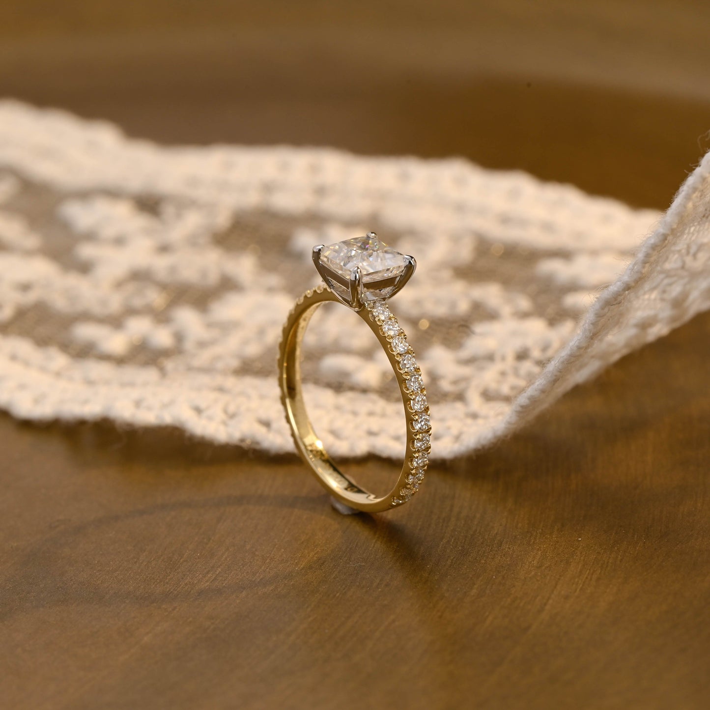 SquareJewelry princess cut moissanite engagement ring Solid Gold Princess Cut Moissanite Engagement Ring