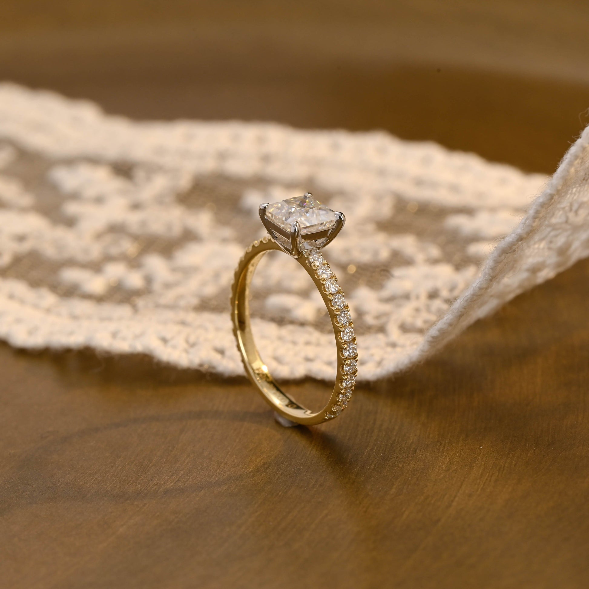 SquareJewelry princess cut moissanite engagement ring Solid Gold Princess Cut Moissanite Engagement Ring