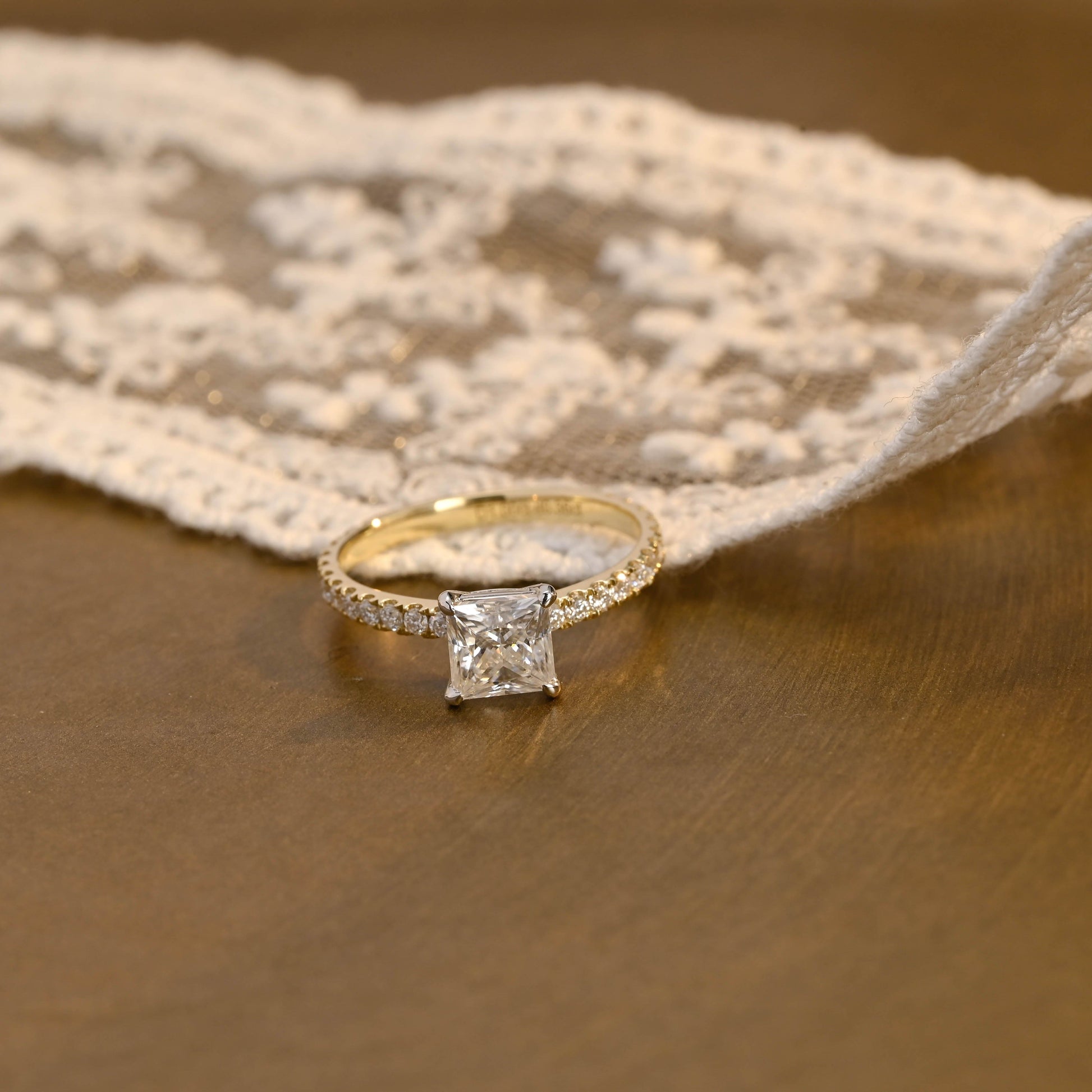 SquareJewelry princess cut moissanite engagement ring Solid Gold Princess Cut Moissanite Engagement Ring