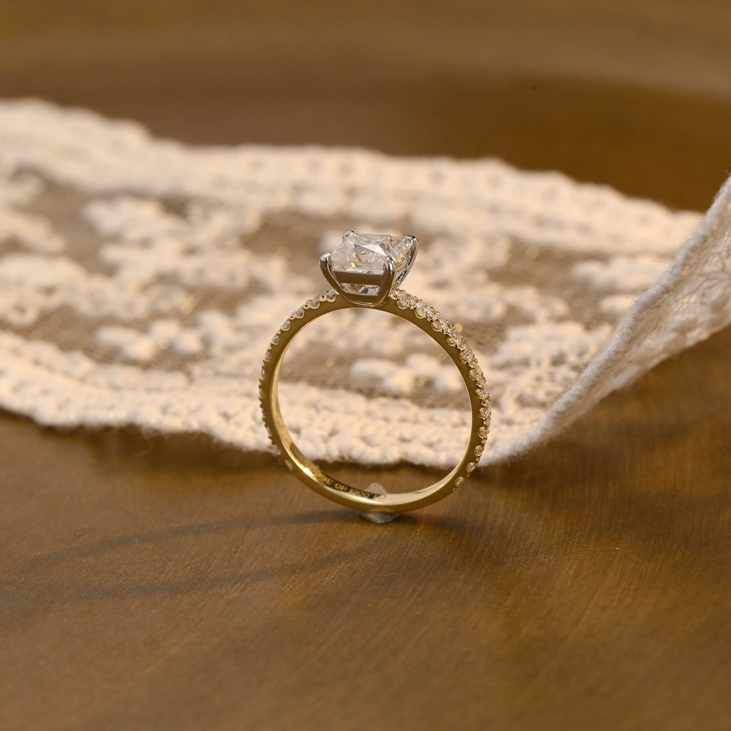 SquareJewelry princess cut moissanite engagement ring Solid Gold Princess Cut Moissanite Engagement Ring