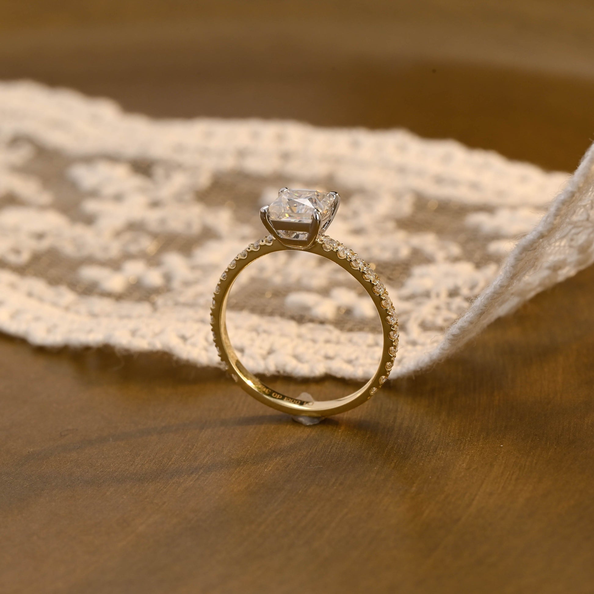 SquareJewelry princess cut moissanite engagement ring Solid Gold Princess Cut Moissanite Engagement Ring