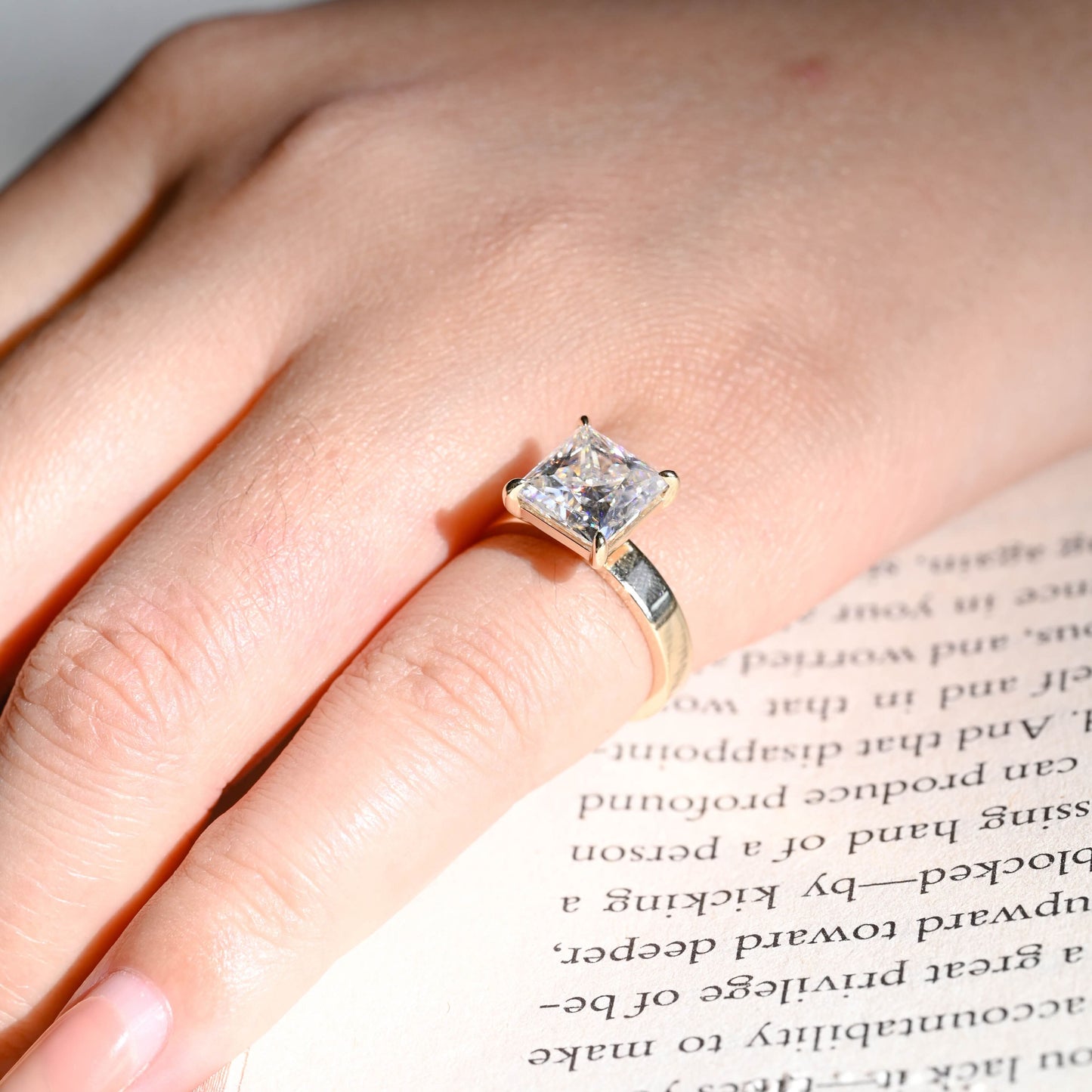 SquareJewelry princess cut moissanite engagement ring Solid Gold Princess Cut Moissanite Engagement Ring