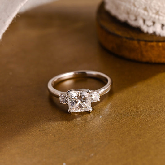 SquareJewelry princess cut moissanite engagement ring Solid Gold Radiant Moissanite Engagement Ring, Marquise Accents