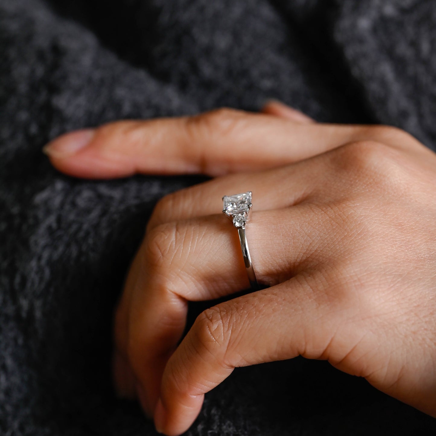 SquareJewelry princess cut moissanite engagement ring Solid Gold Radiant Moissanite Engagement Ring, Marquise Accents