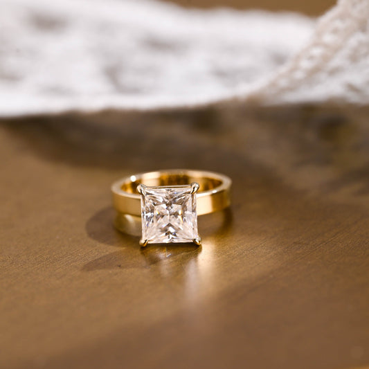 SquareJewelry princess cut moissanite engagement ring Solid Gold Solitaire Princess Cut Moissanite Engagement Ring