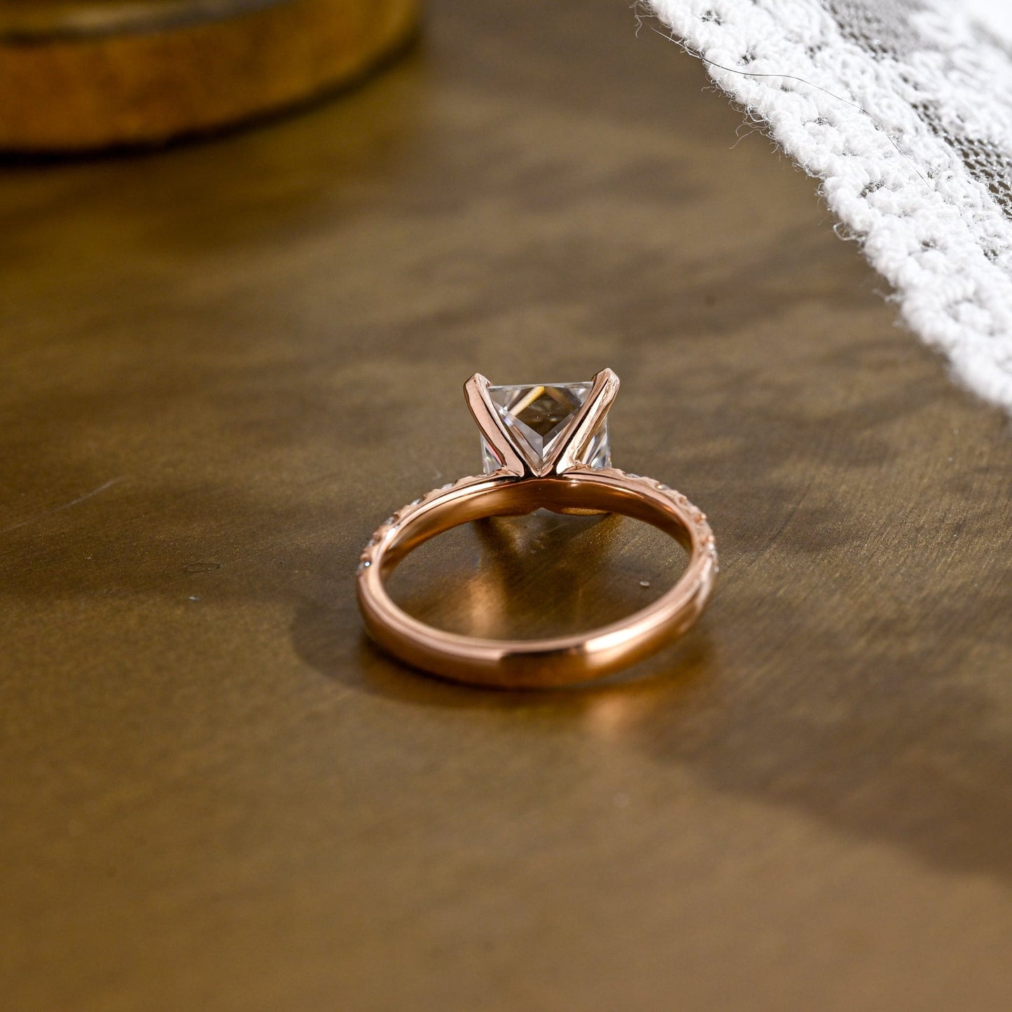 SquareJewelry princess cut moissanite engagement ring Solid Gold Thick Band Pave Princess Cut Moissanite Engagement Ring