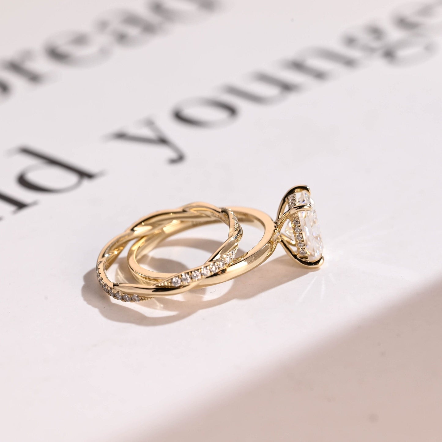 SquareJewelry Radiant Cut Bridal Set Solid Gold Radiant Cut Moissanite Wedding Ring Set