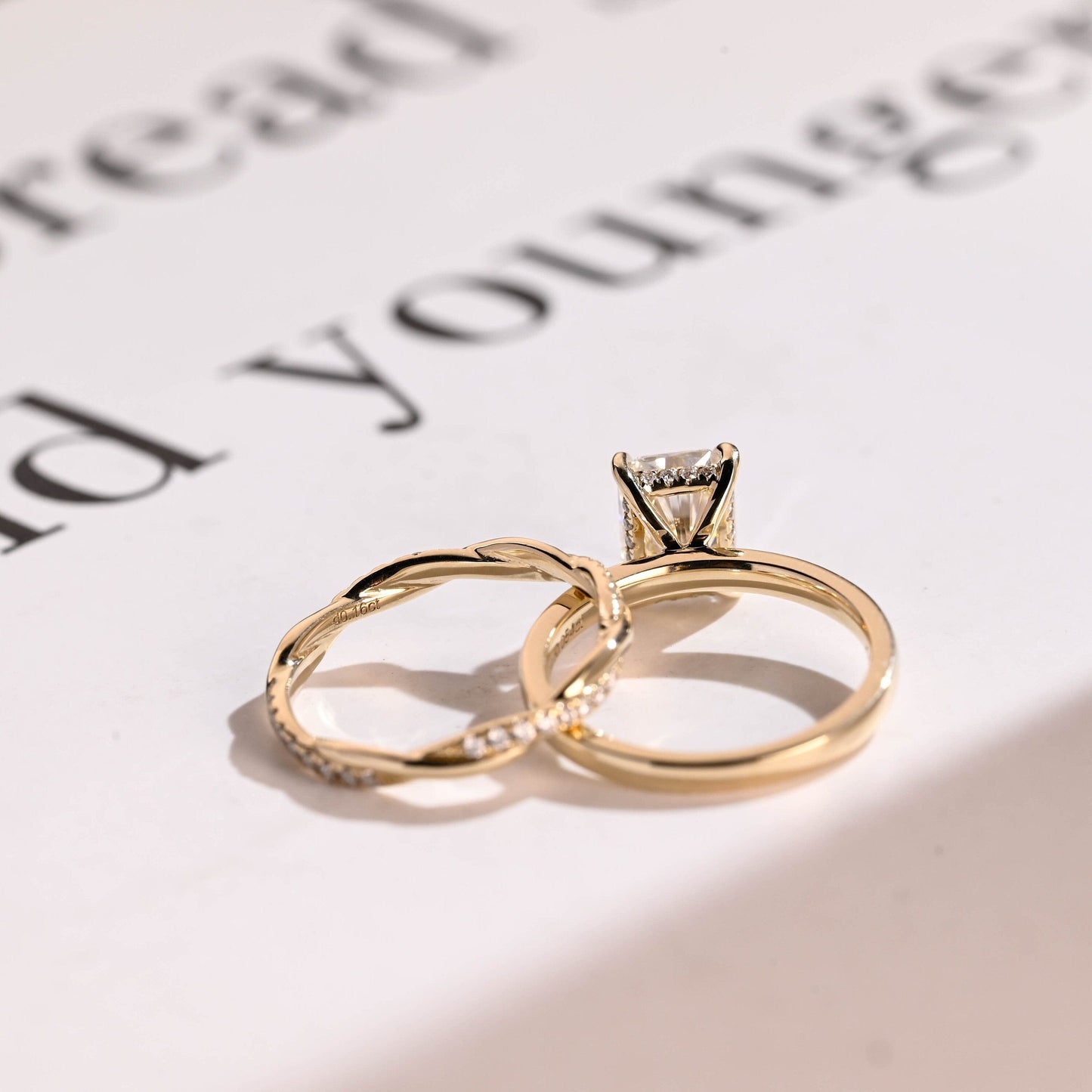 SquareJewelry Radiant Cut Bridal Set Solid Gold Radiant Cut Moissanite Wedding Ring Set