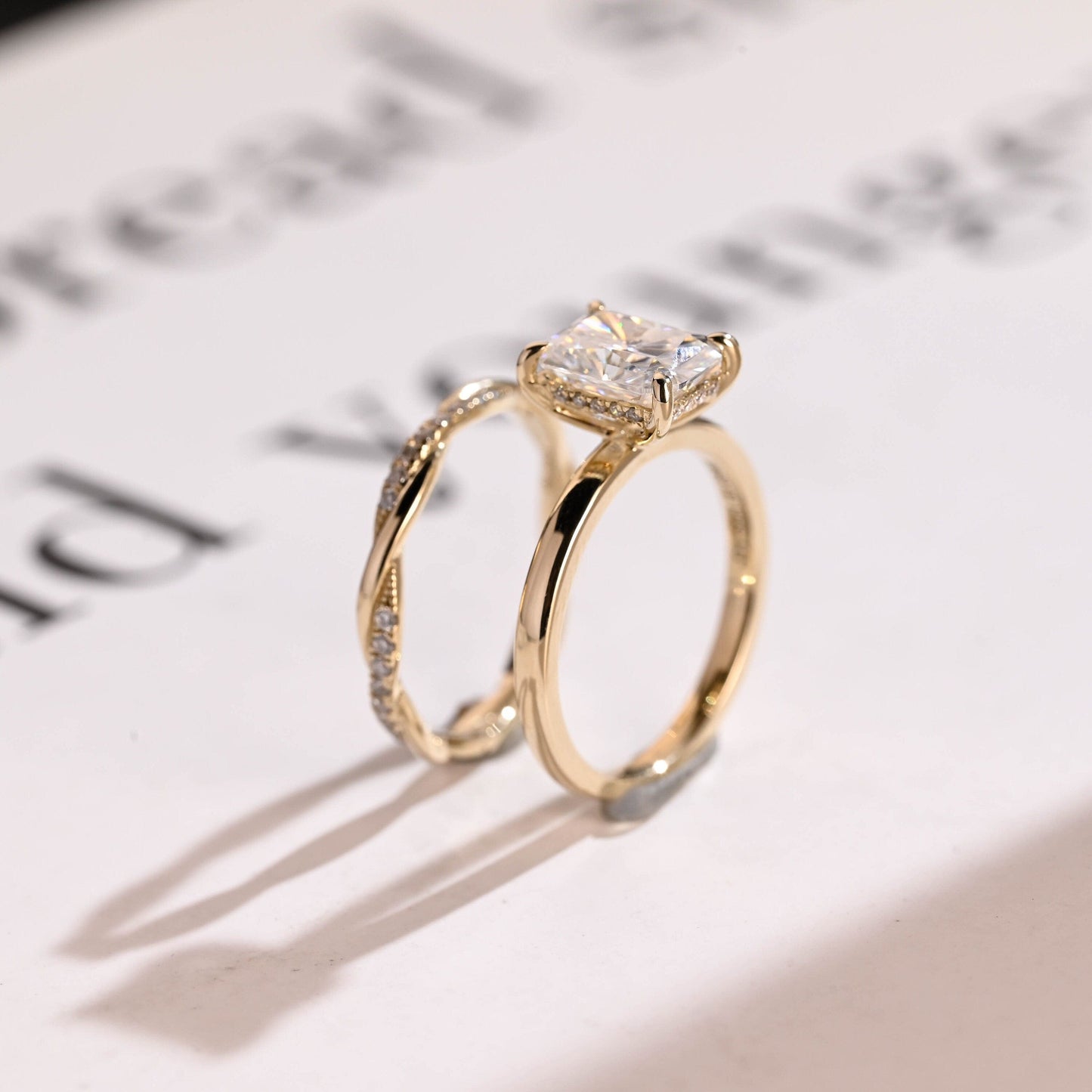 SquareJewelry Radiant Cut Bridal Set Solid Gold Radiant Cut Moissanite Wedding Ring Set