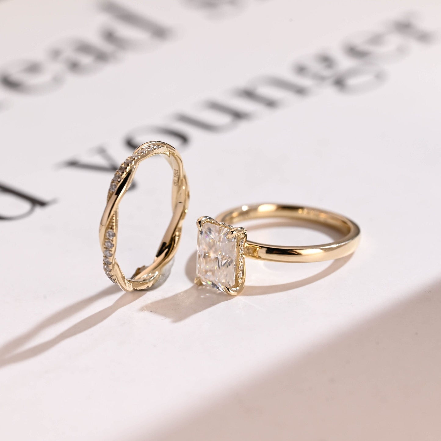 SquareJewelry Radiant Cut Bridal Set Solid Gold Radiant Cut Moissanite Wedding Ring Set