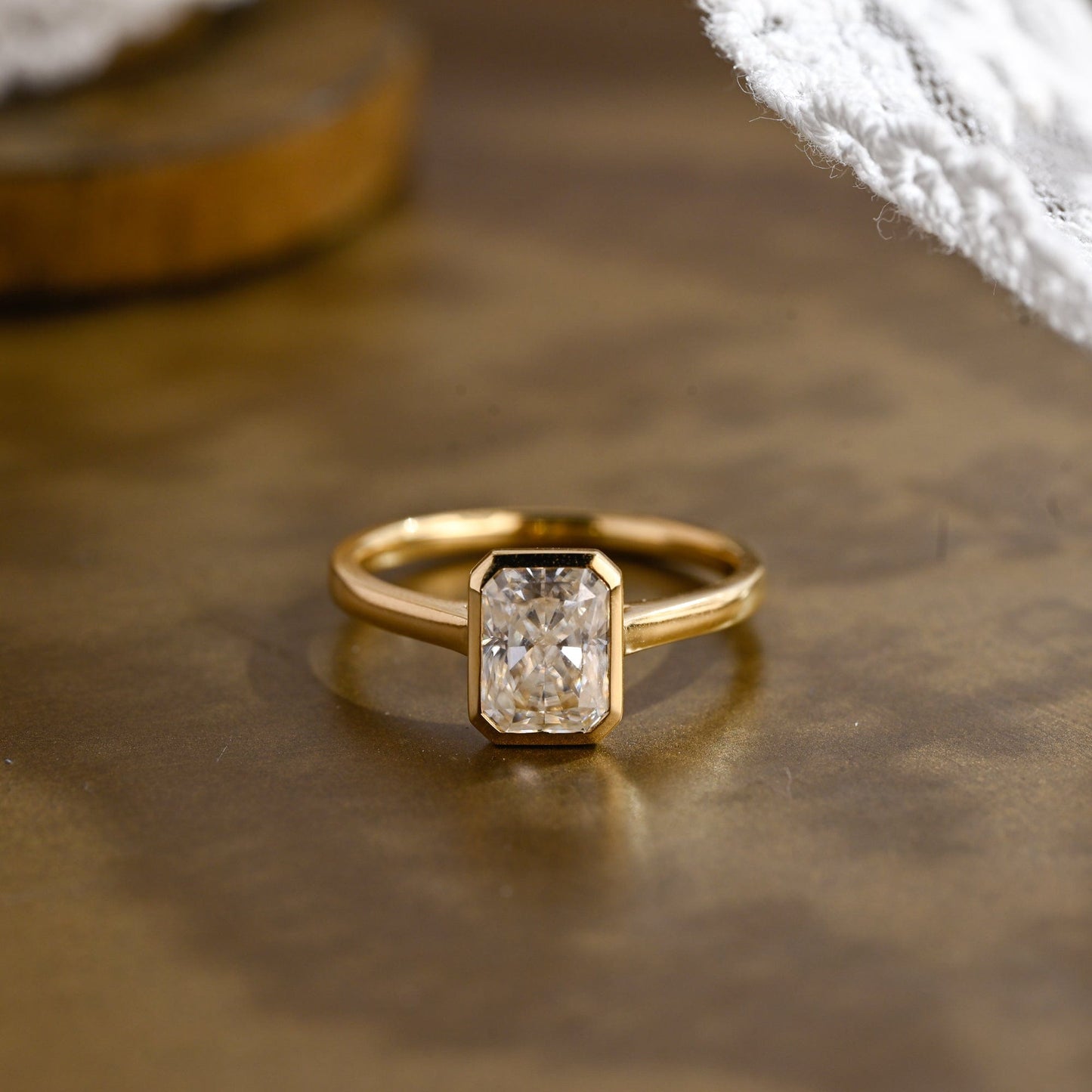 SquareJewelry radiant cut moissanite engagement ring Solid Gold Bezel Solitaire Radiant Cut Moissanite Engagement Ring