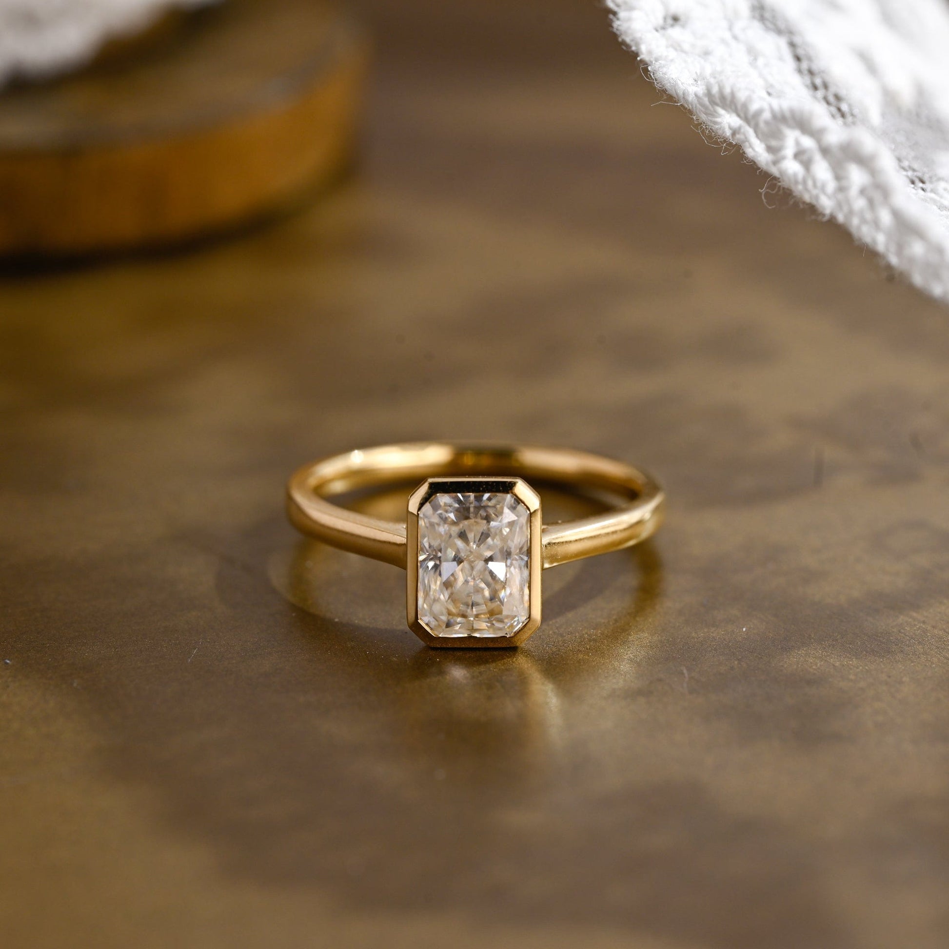 SquareJewelry radiant cut moissanite engagement ring Solid Gold Bezel Solitaire Radiant Cut Moissanite Engagement Ring