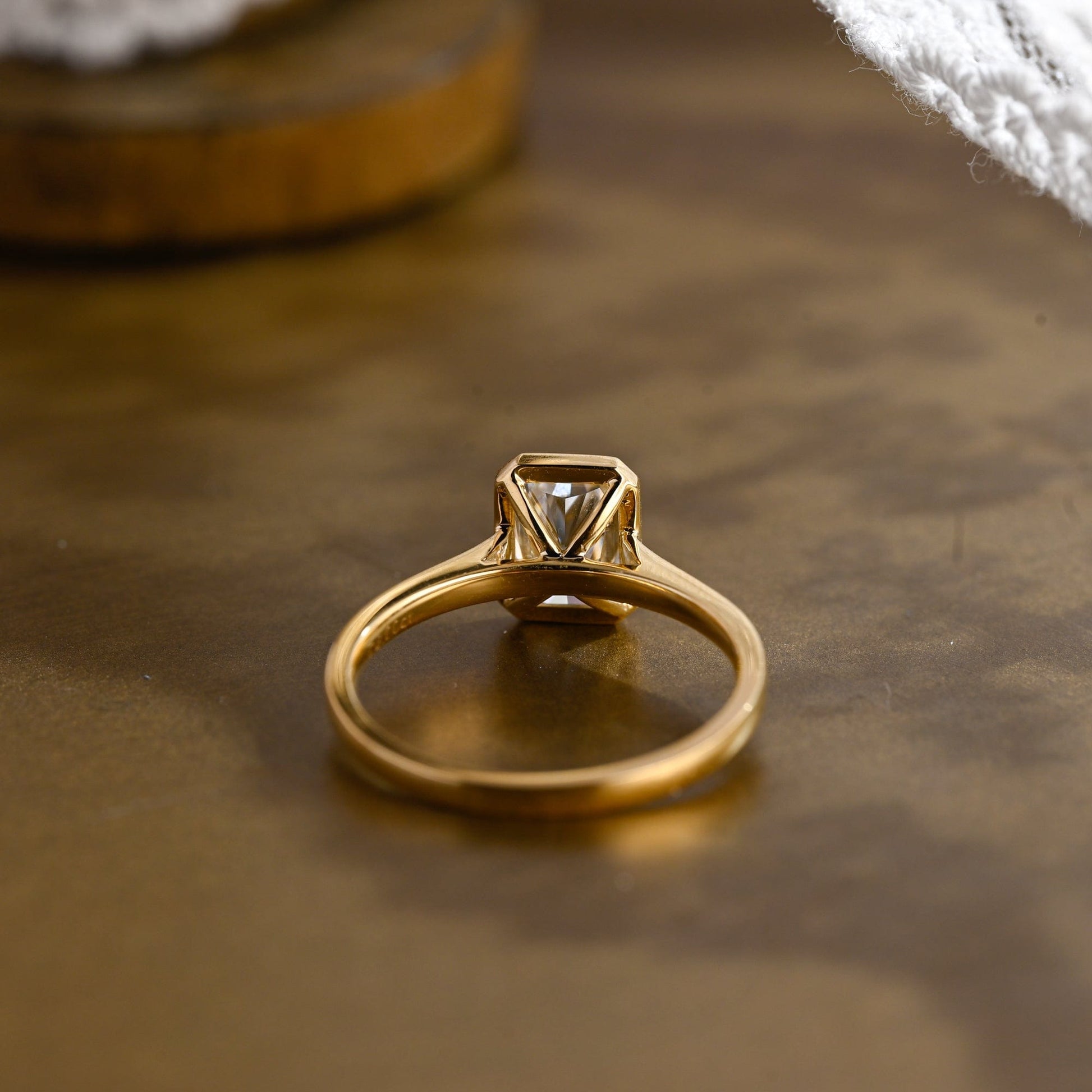 SquareJewelry radiant cut moissanite engagement ring Solid Gold Bezel Solitaire Radiant Cut Moissanite Engagement Ring