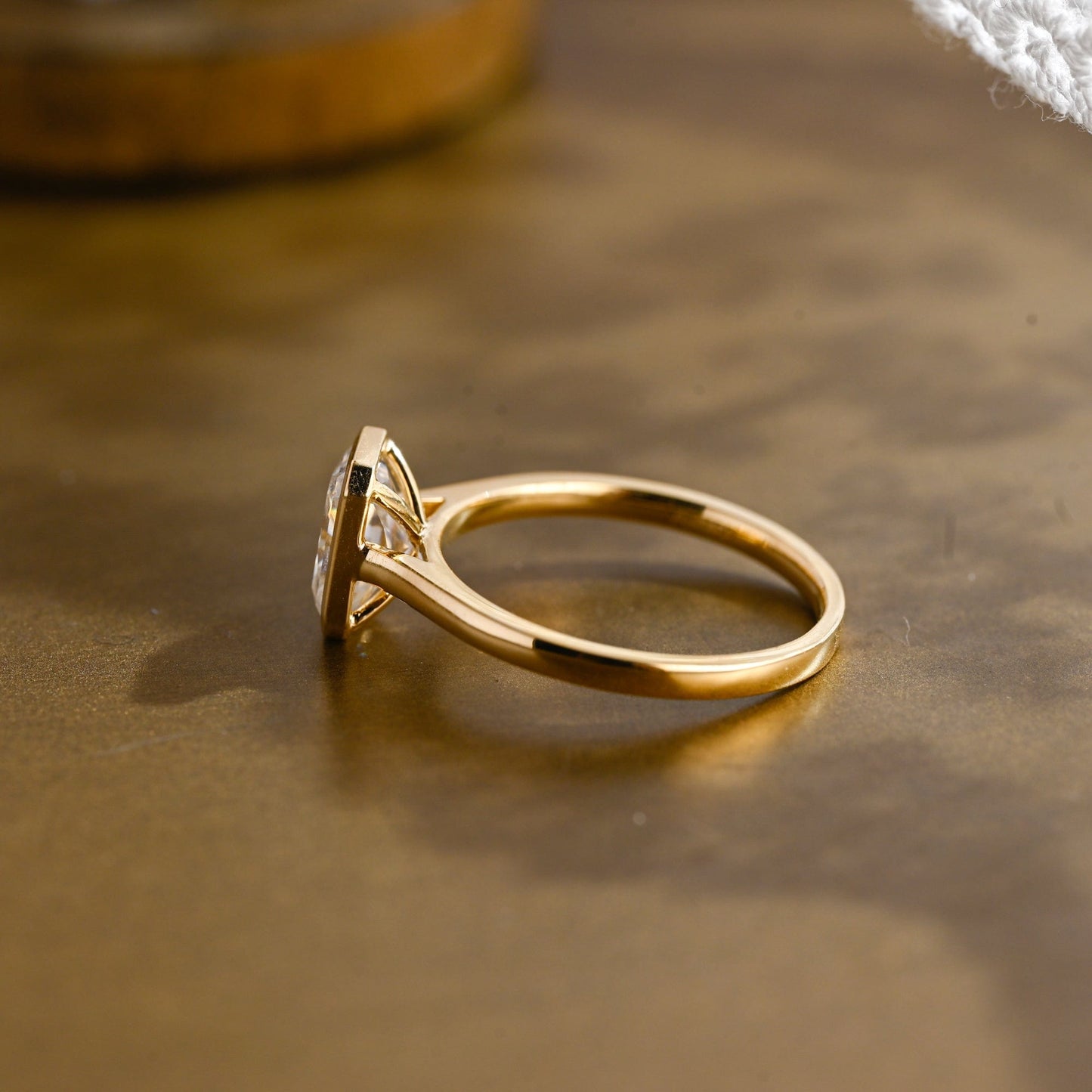 SquareJewelry radiant cut moissanite engagement ring Solid Gold Bezel Solitaire Radiant Cut Moissanite Engagement Ring