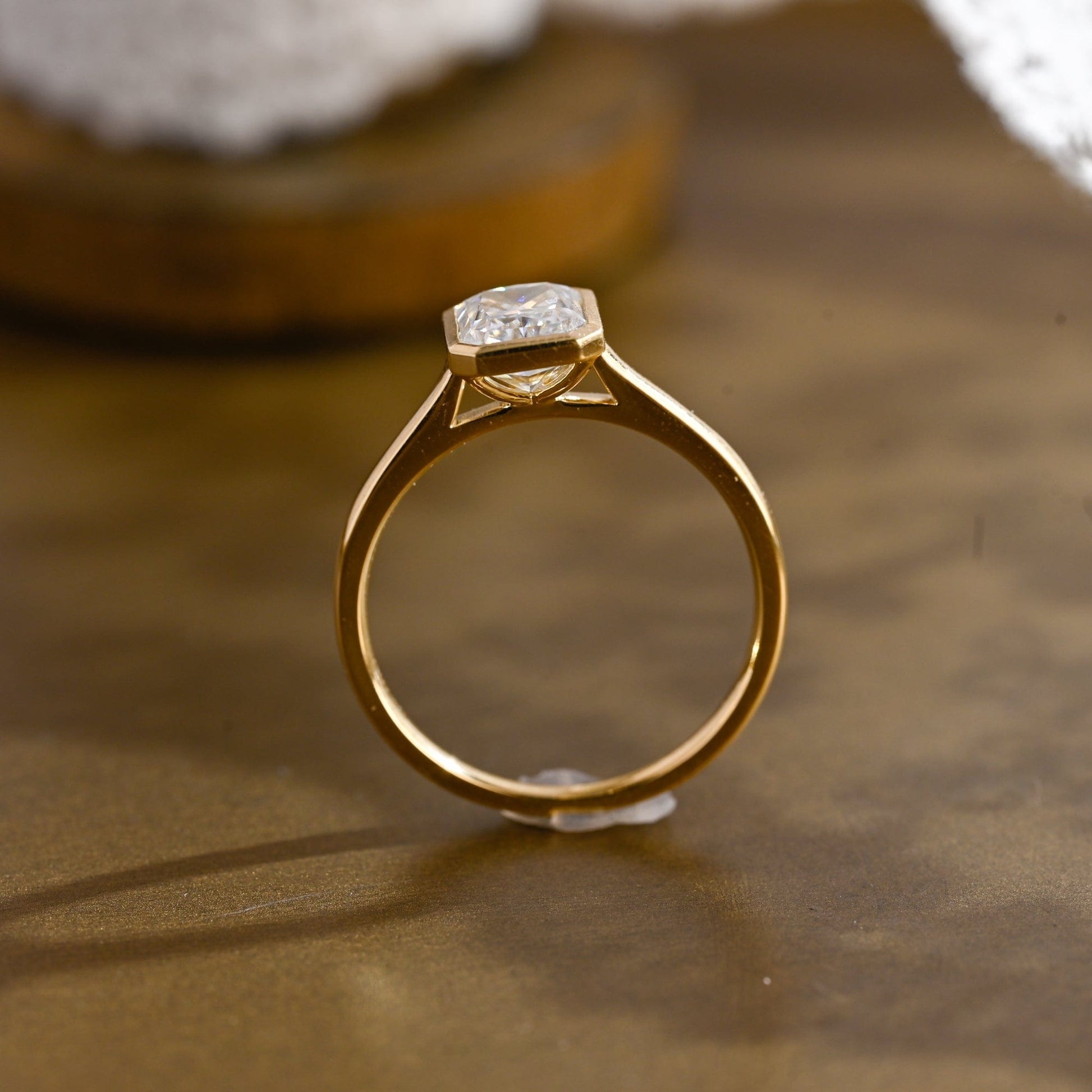 SquareJewelry radiant cut moissanite engagement ring Solid Gold Bezel Solitaire Radiant Cut Moissanite Engagement Ring