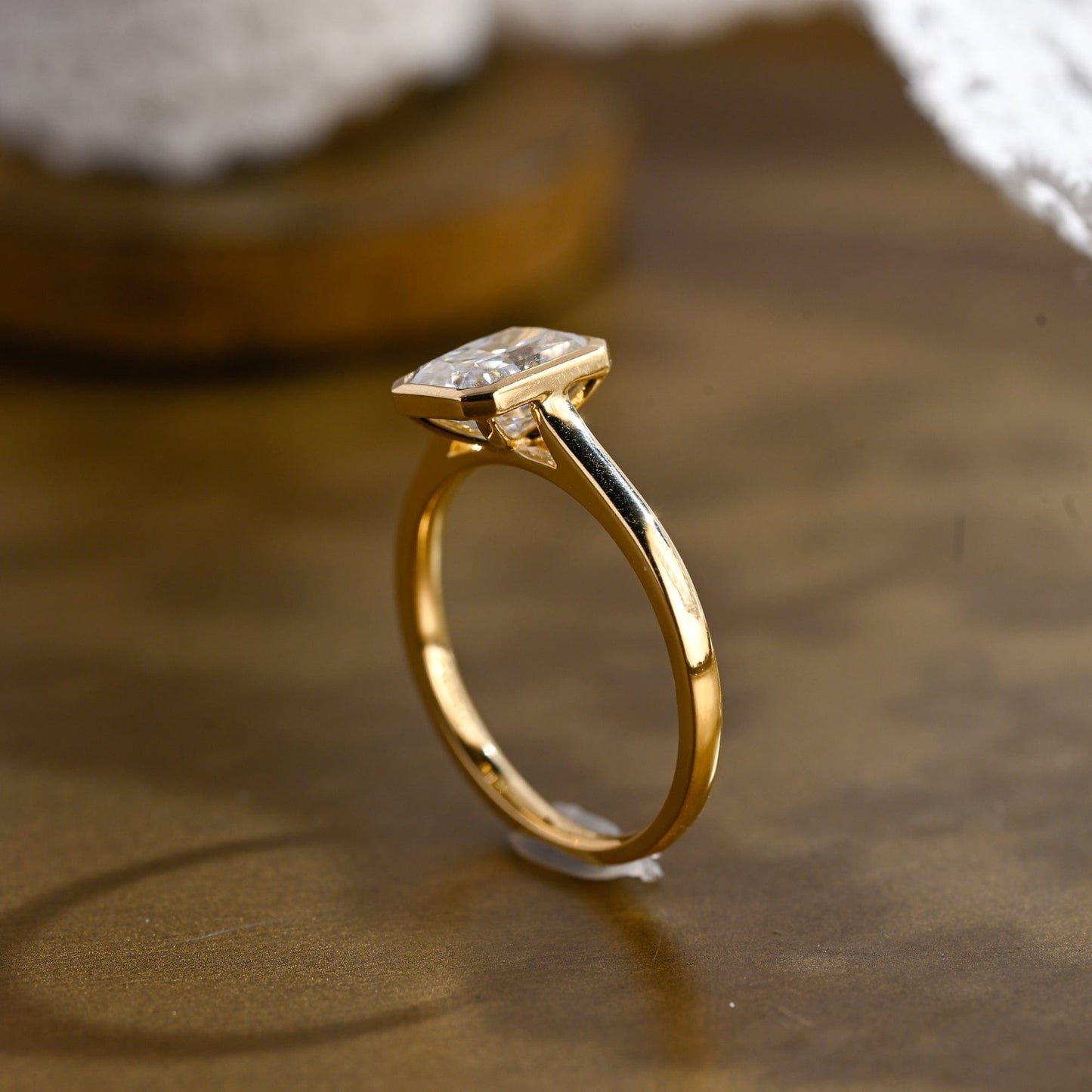 SquareJewelry radiant cut moissanite engagement ring Solid Gold Bezel Solitaire Radiant Cut Moissanite Engagement Ring