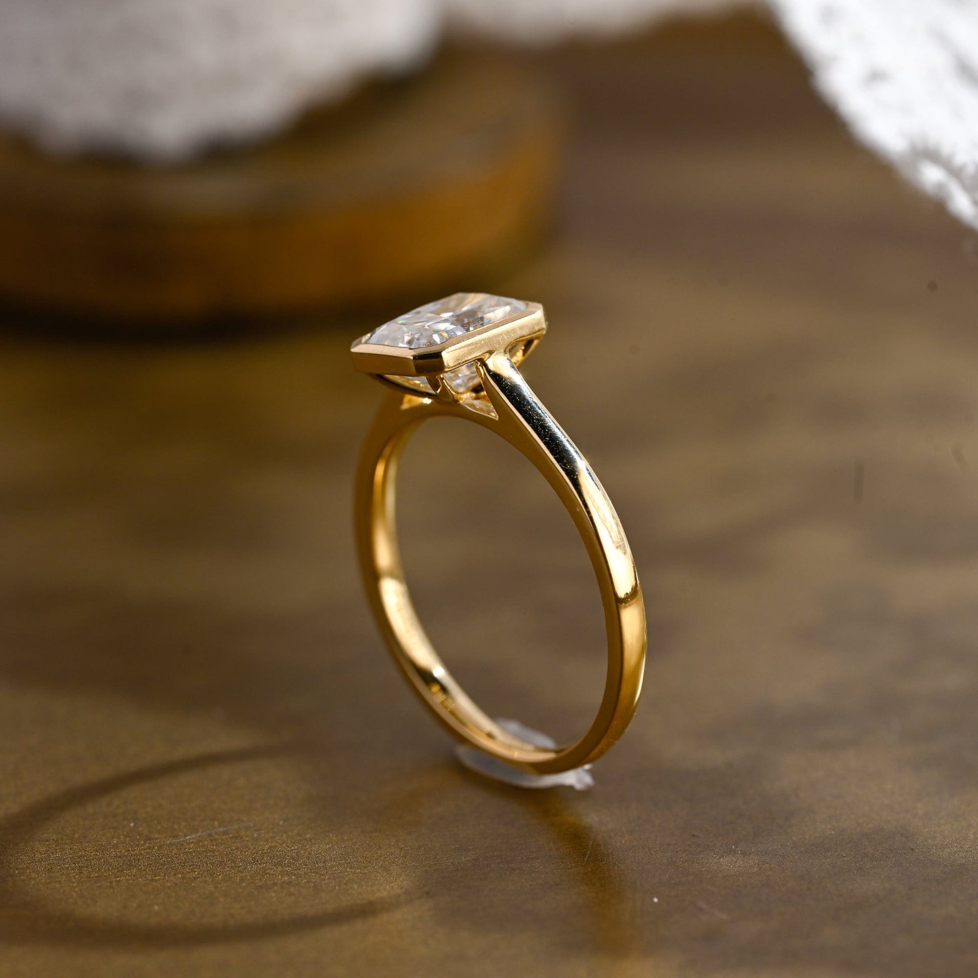 SquareJewelry radiant cut moissanite engagement ring Solid Gold Bezel Solitaire Radiant Cut Moissanite Engagement Ring