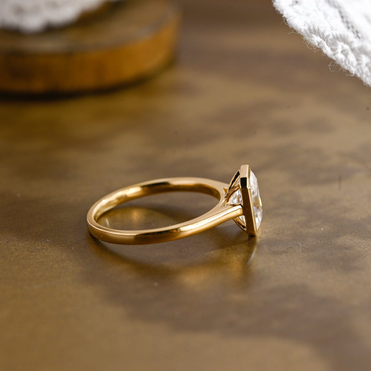 SquareJewelry radiant cut moissanite engagement ring Solid Gold Bezel Solitaire Radiant Cut Moissanite Engagement Ring
