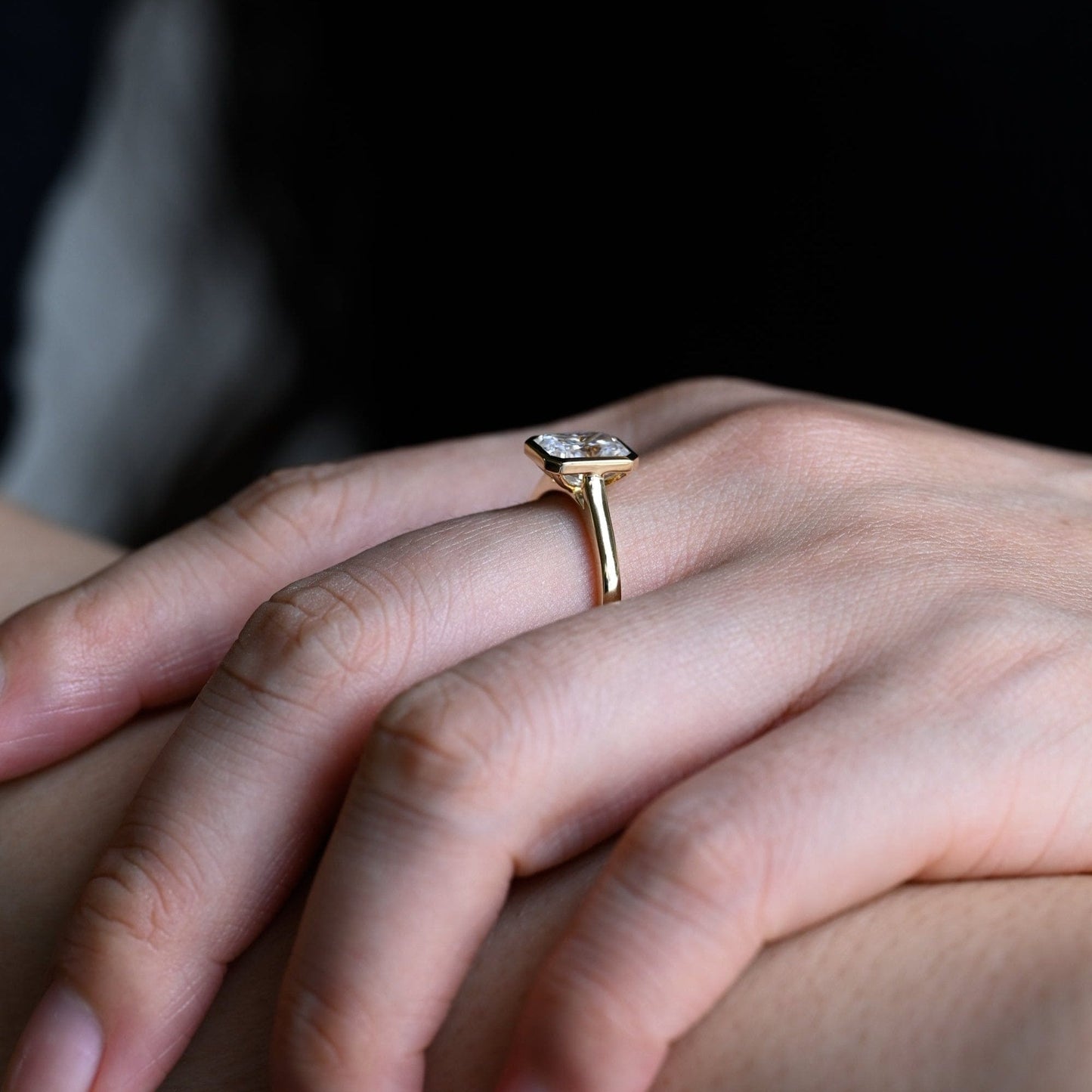 SquareJewelry radiant cut moissanite engagement ring Solid Gold Bezel Solitaire Radiant Cut Moissanite Engagement Ring