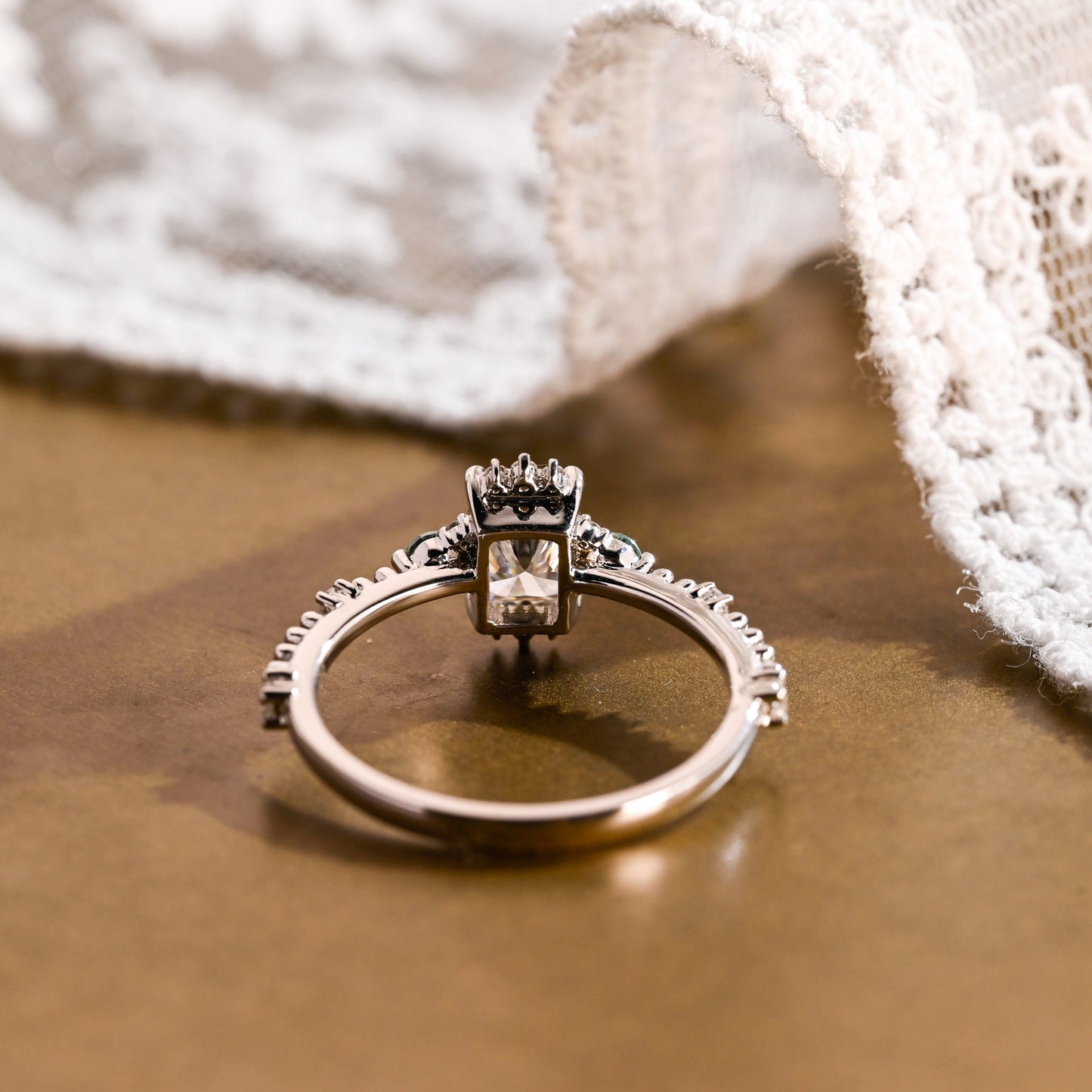 SquareJewelry radiant cut moissanite engagement ring Solid Gold Dainty Beeded Radiant Cut Moissanite Engagement Ring With Blue Side Gems